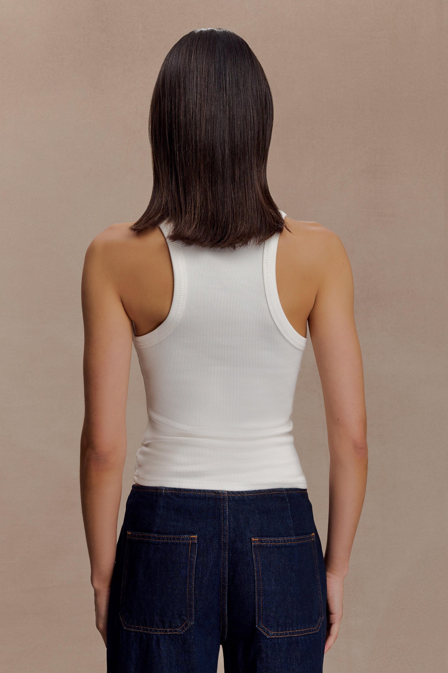 Lola Ribbed Sleeveless Top With Hardware - White