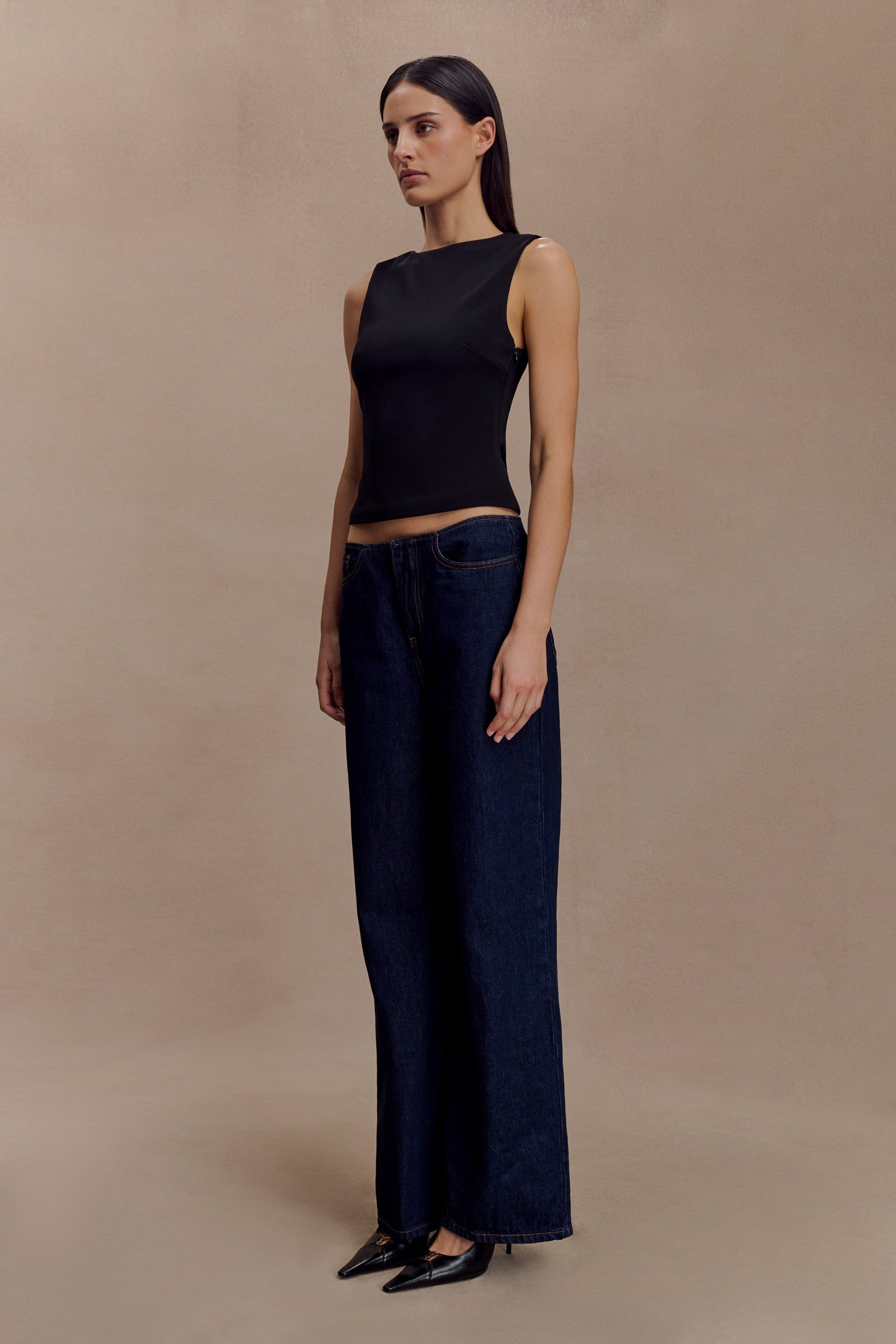 Kyra Open Back Scuba Crepe Top - Black