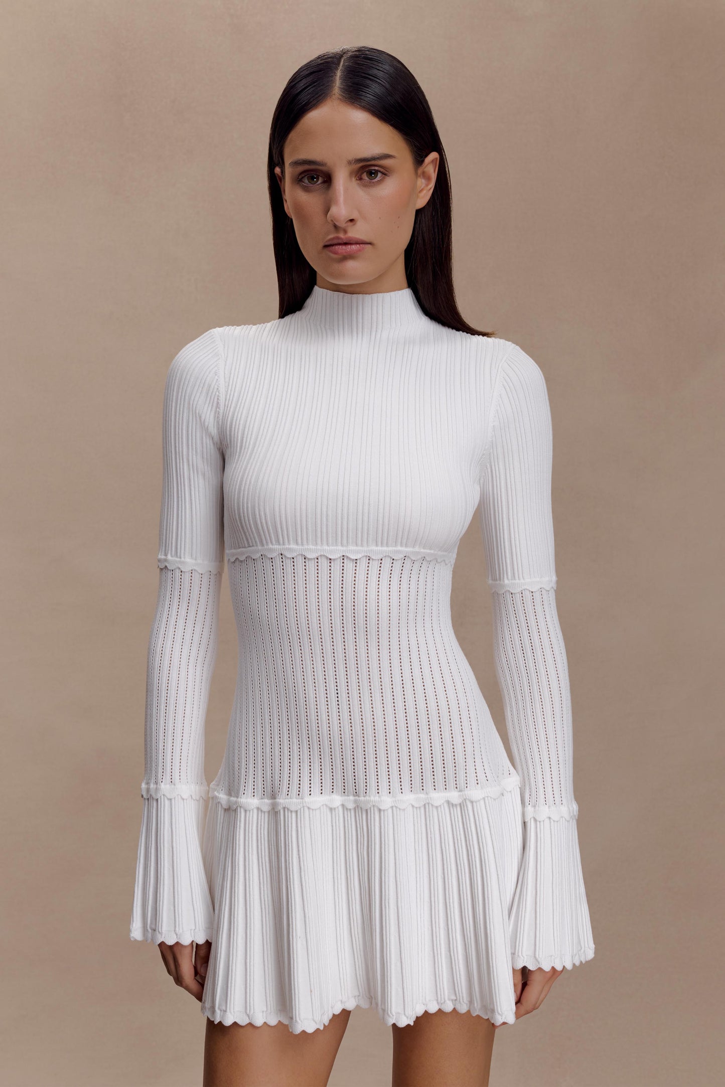 Adena Pointelle Knit Mini Dress - Ivory
