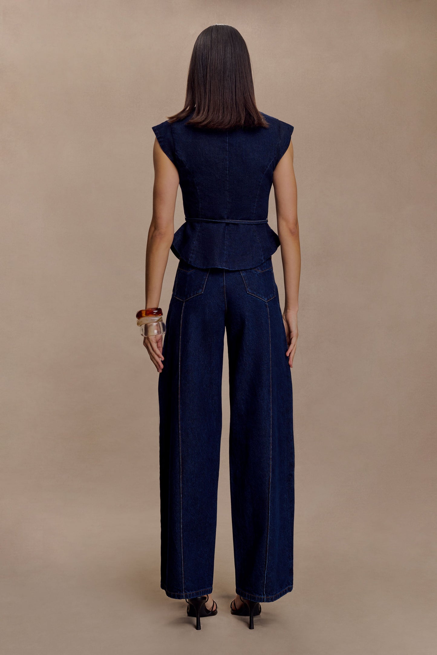 Charley Structured Tie Denim Top - Indigo Blue