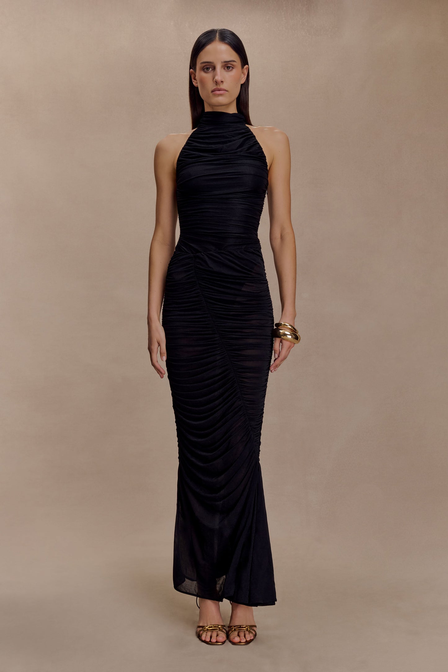 Matilda Ruched Mesh Bodysuit - Black