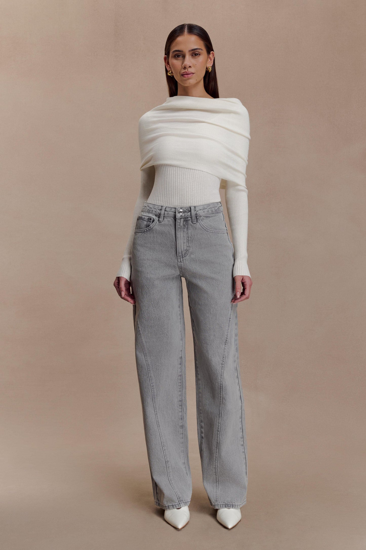 Georgette Mid Rise Paneled Denim Jeans - Grey