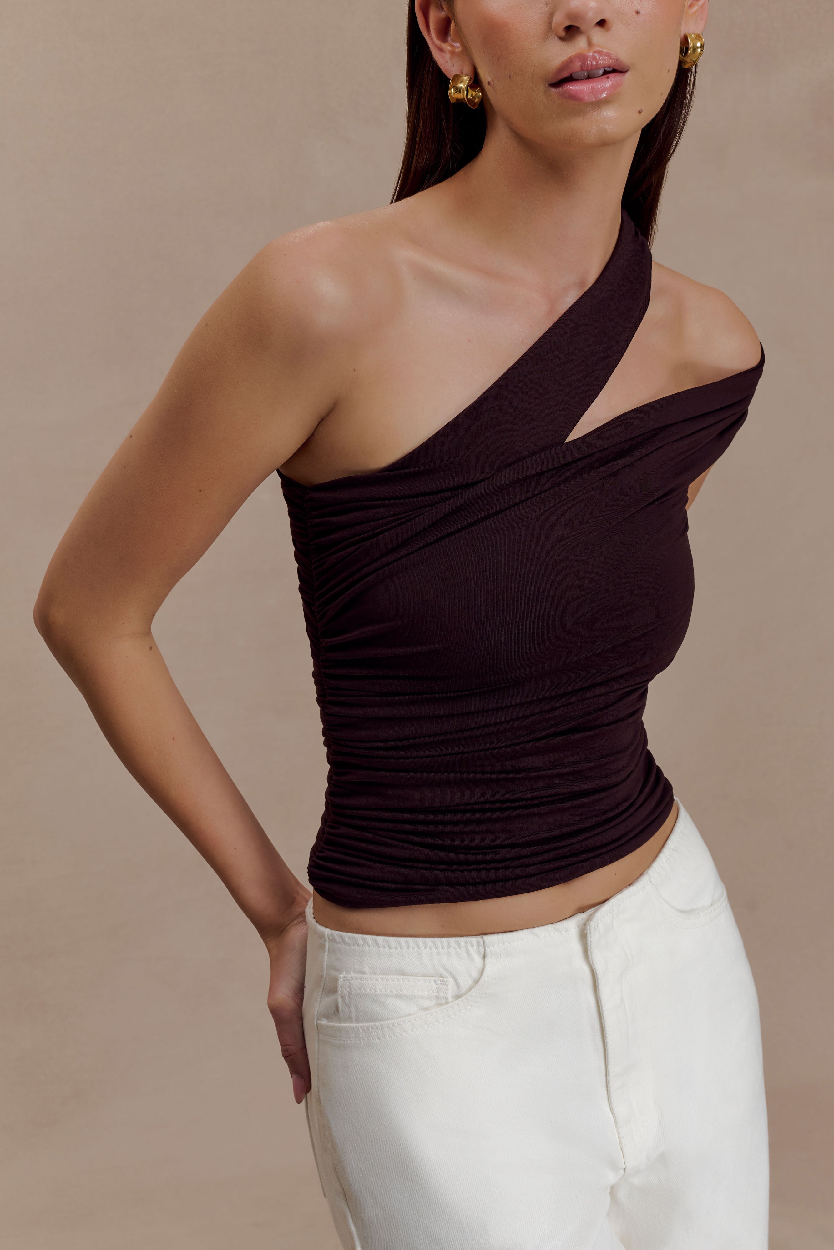 Anna One Shoulder Modal Top Cacao Brown MESHKI - Main Image