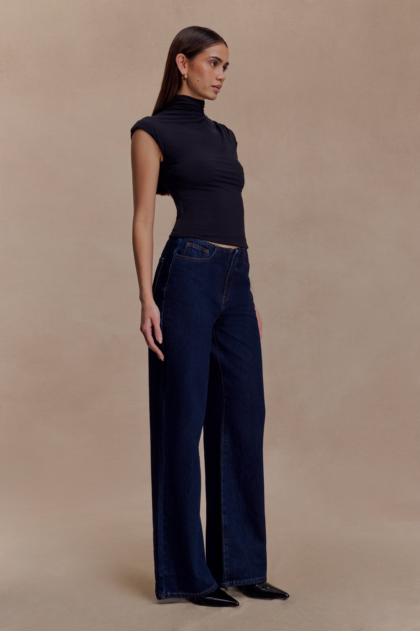 Freesia High Neck Sleeveless Top - Black