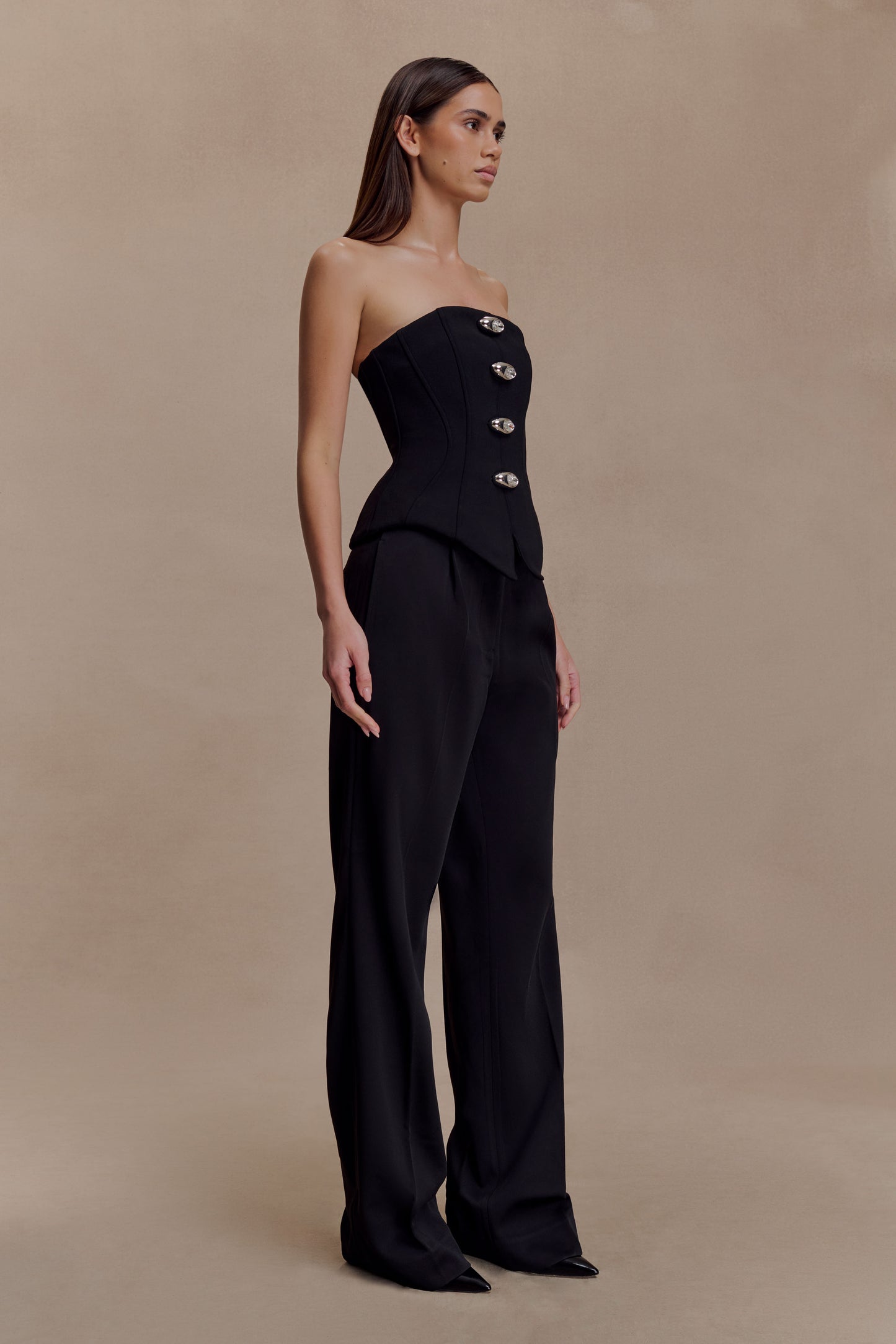 Fatima Satin Straight Leg Pant - Black