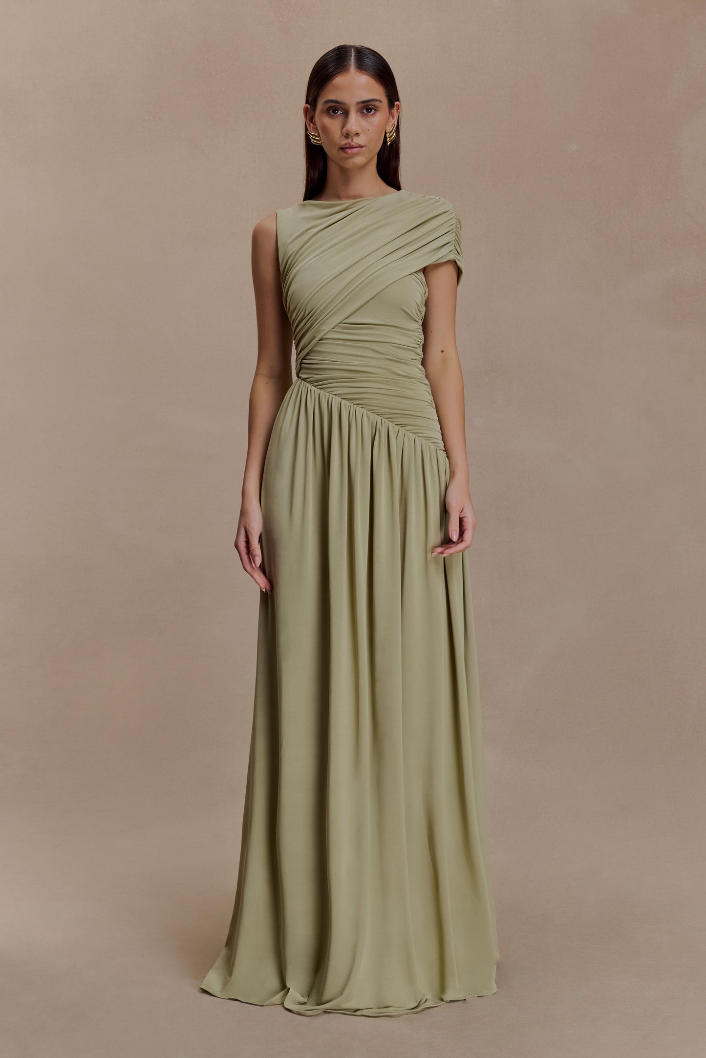 Ayeshya Slinky Asymmetric Maxi Dress - Sage