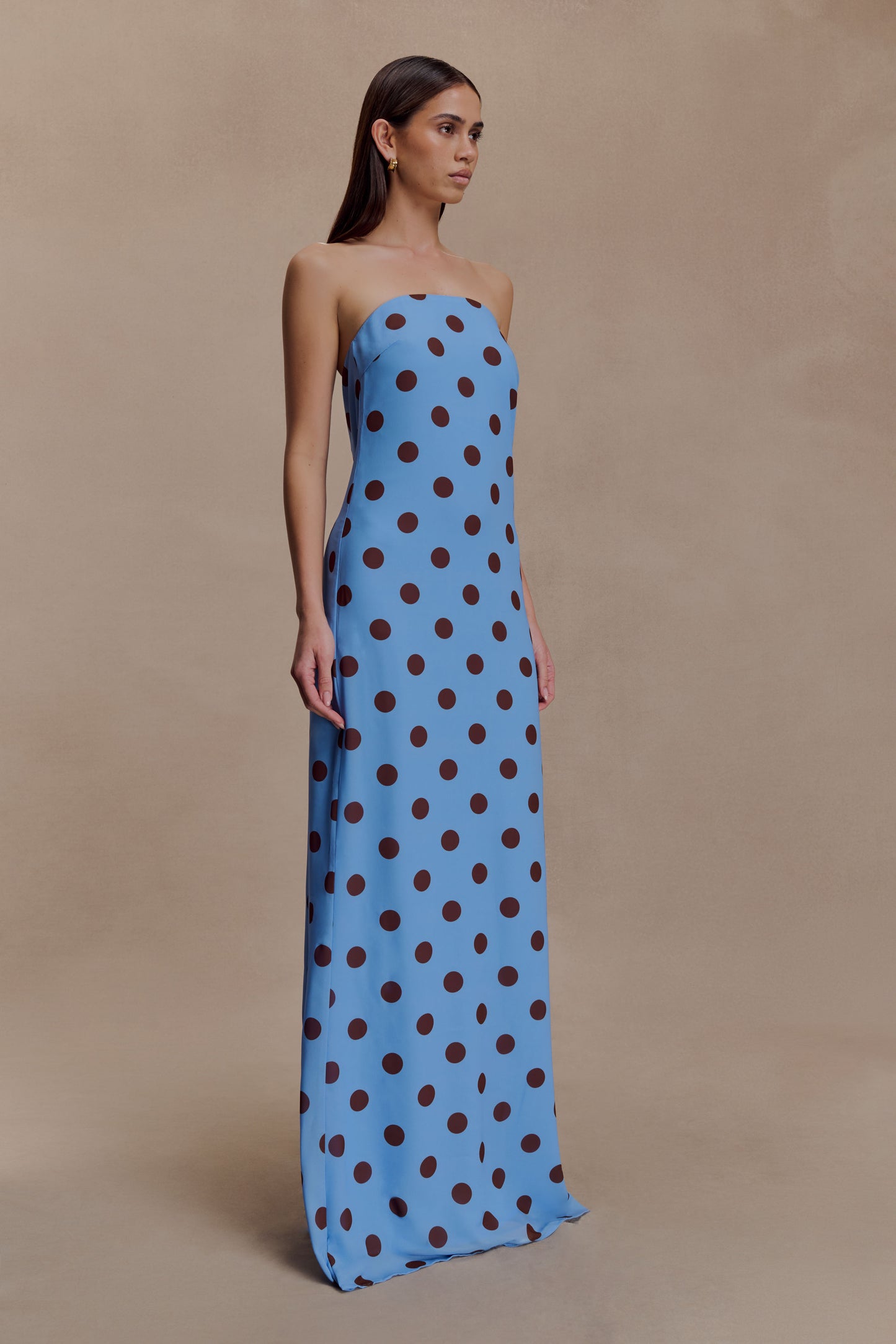 Amaya Strapless Chiffon Maxi Dress - Blue Polka Dot