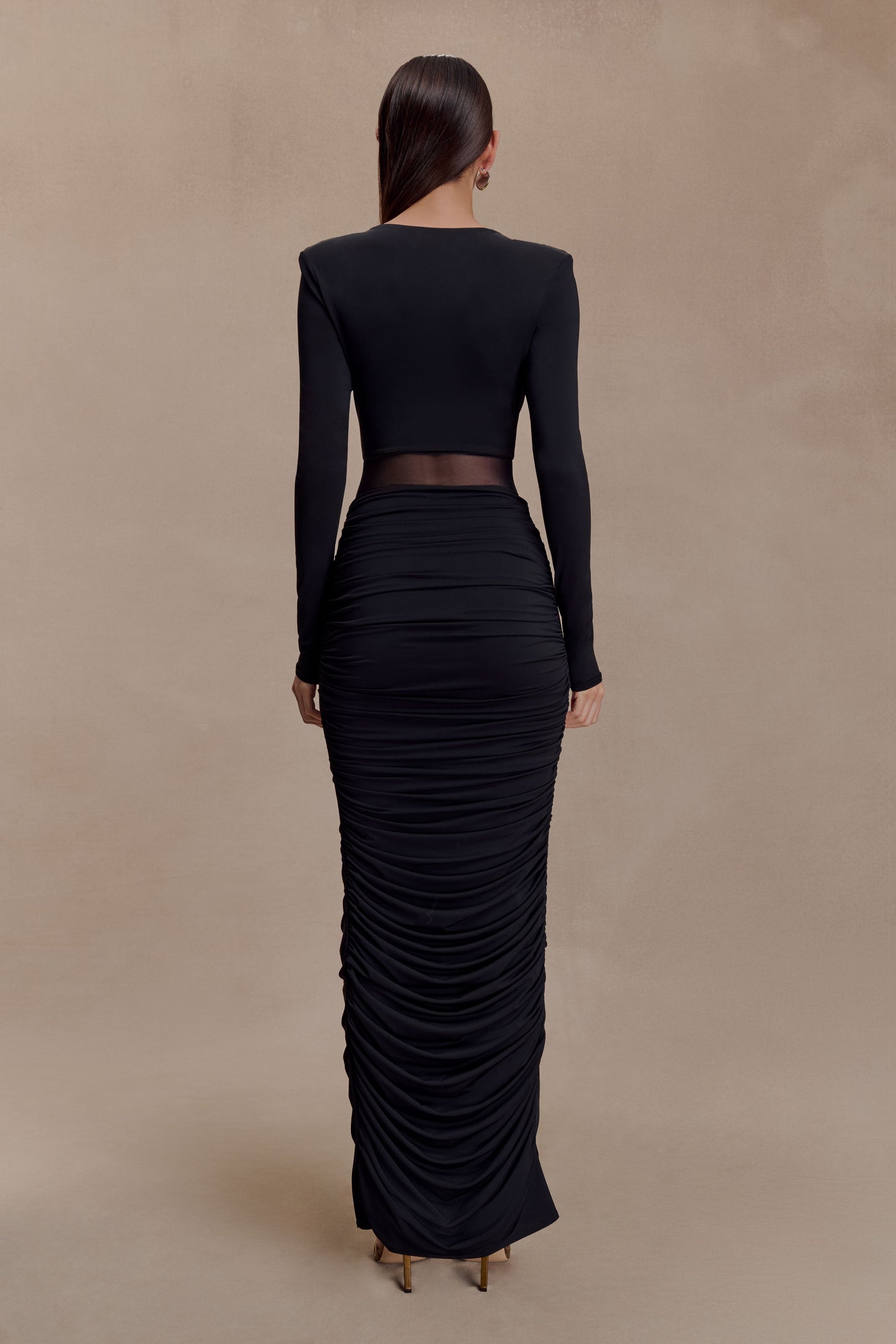 Louanne Slinky Long Sleeve Maxi Dress - Black