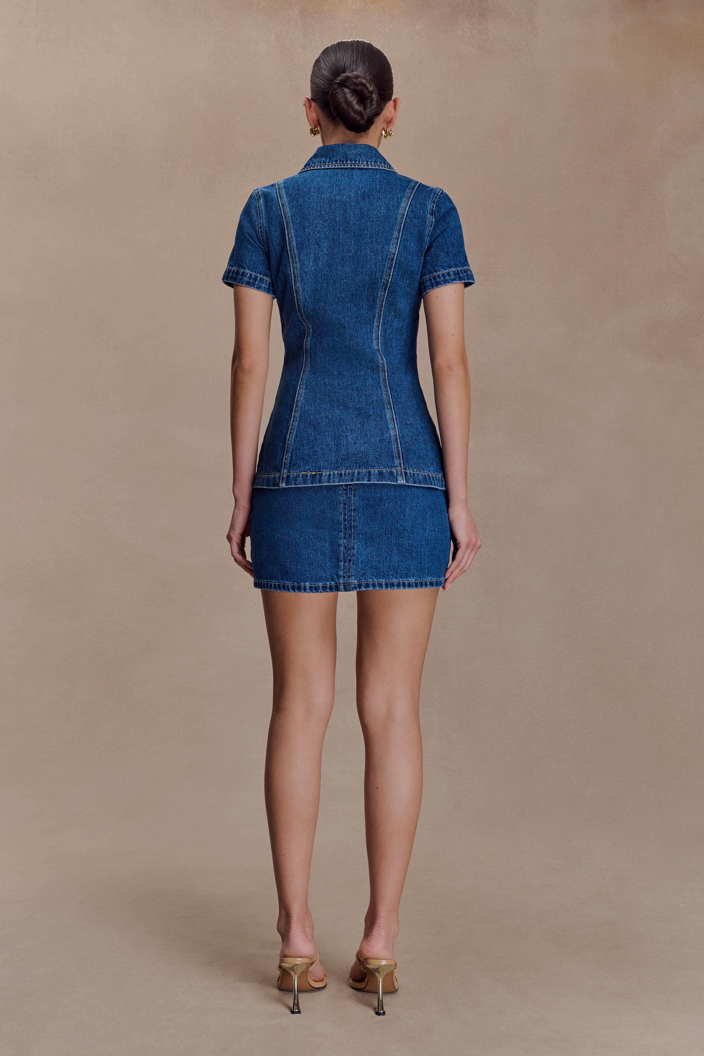 Ellie Denim Short Sleeve Top - Dark Blue