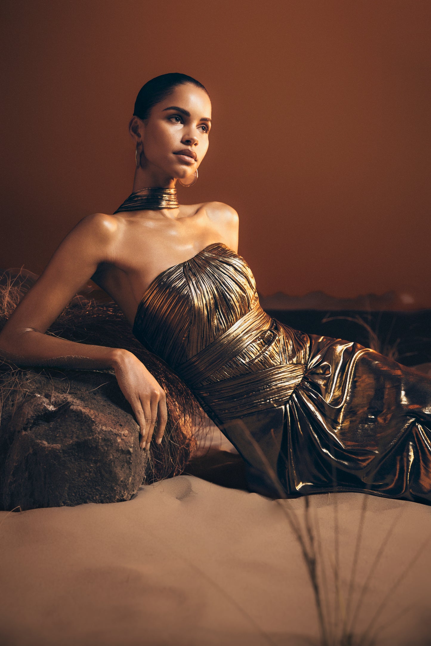 Clemence Plisse Maxi Dress - Gold