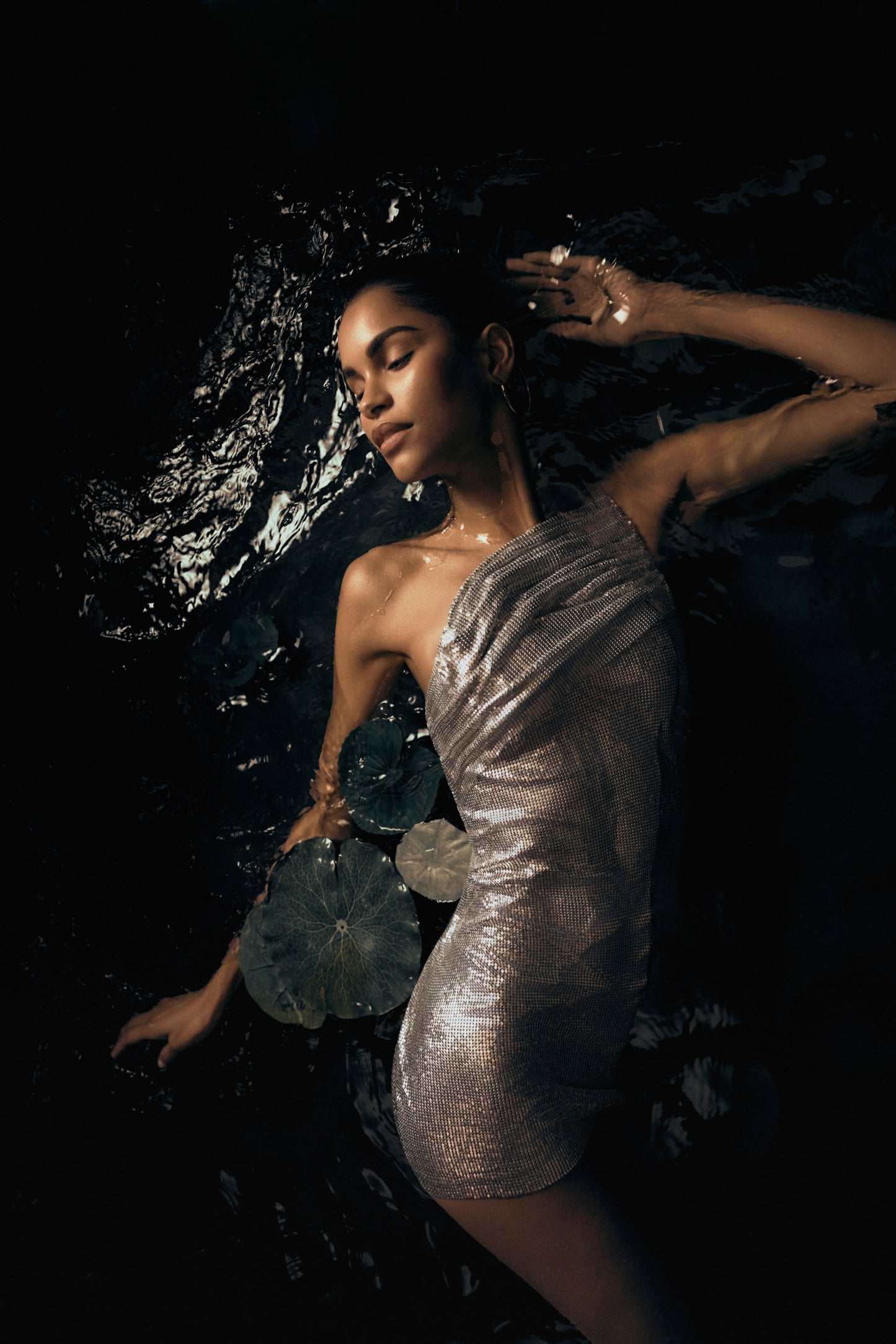 Lyle One Shoulder Glow Mesh Mini Dress - Silver