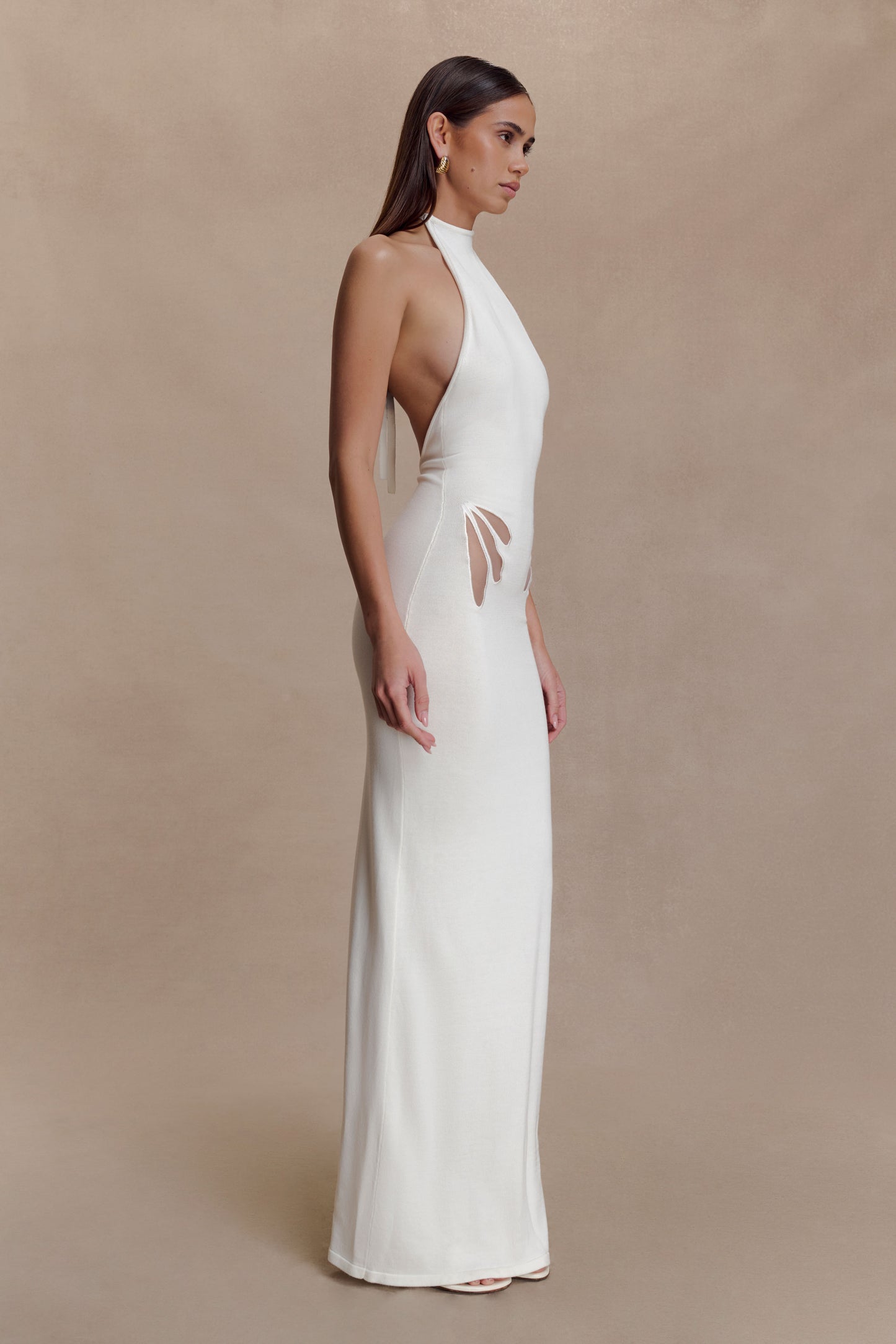 Brock Knit Halter Maxi Dress - White