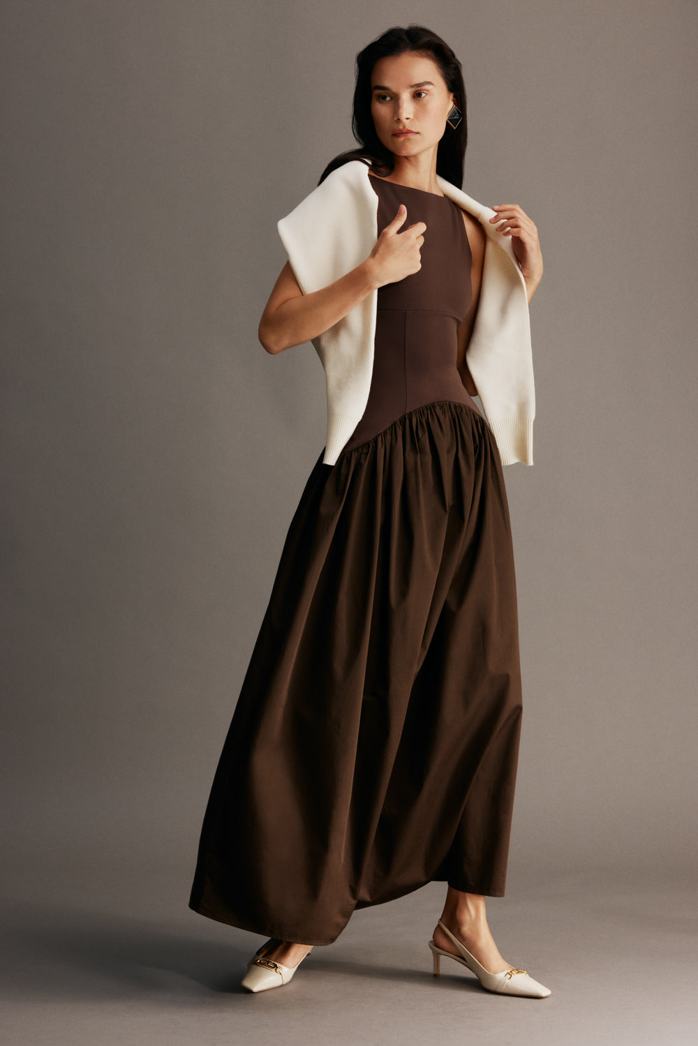 Acacia Contrast Sleeveless Maxi Dress - Chocolate