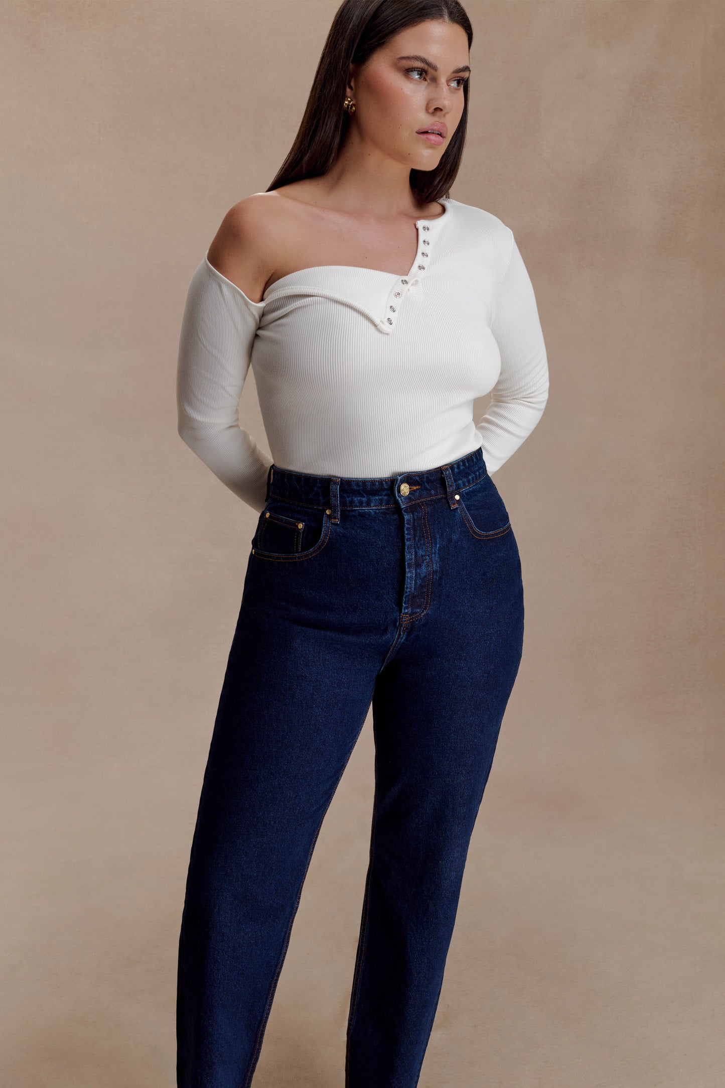 Maelle Off Shoulder Long Sleeve Top - Ivory