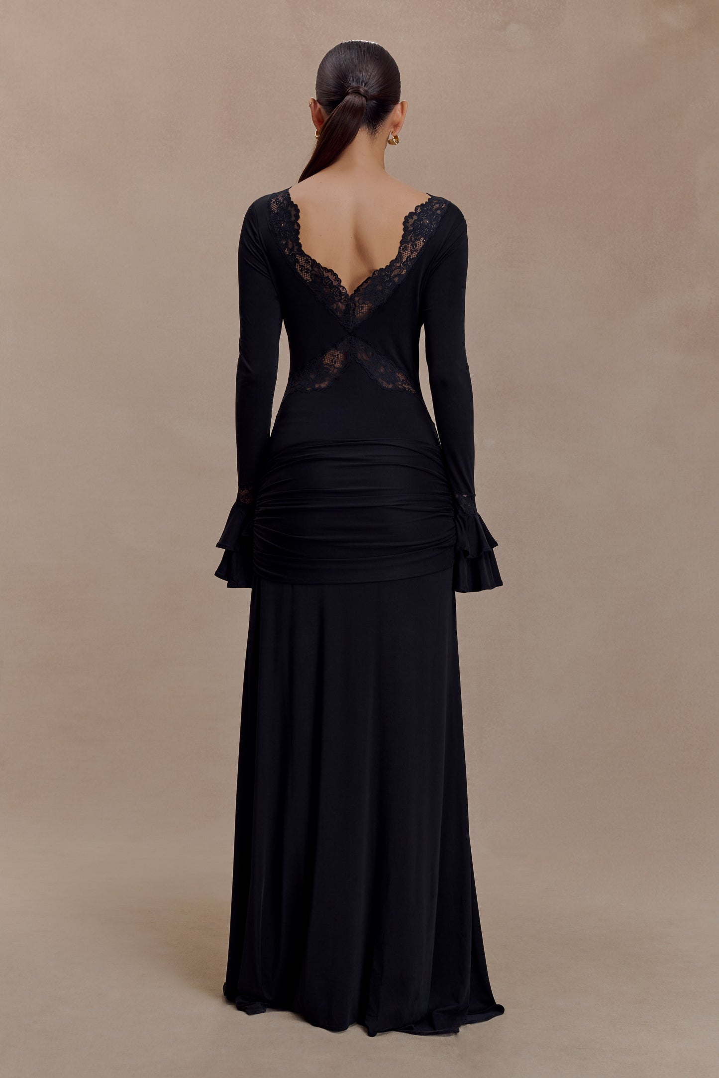 Electra Slinky Lace Maxi Dress - Black