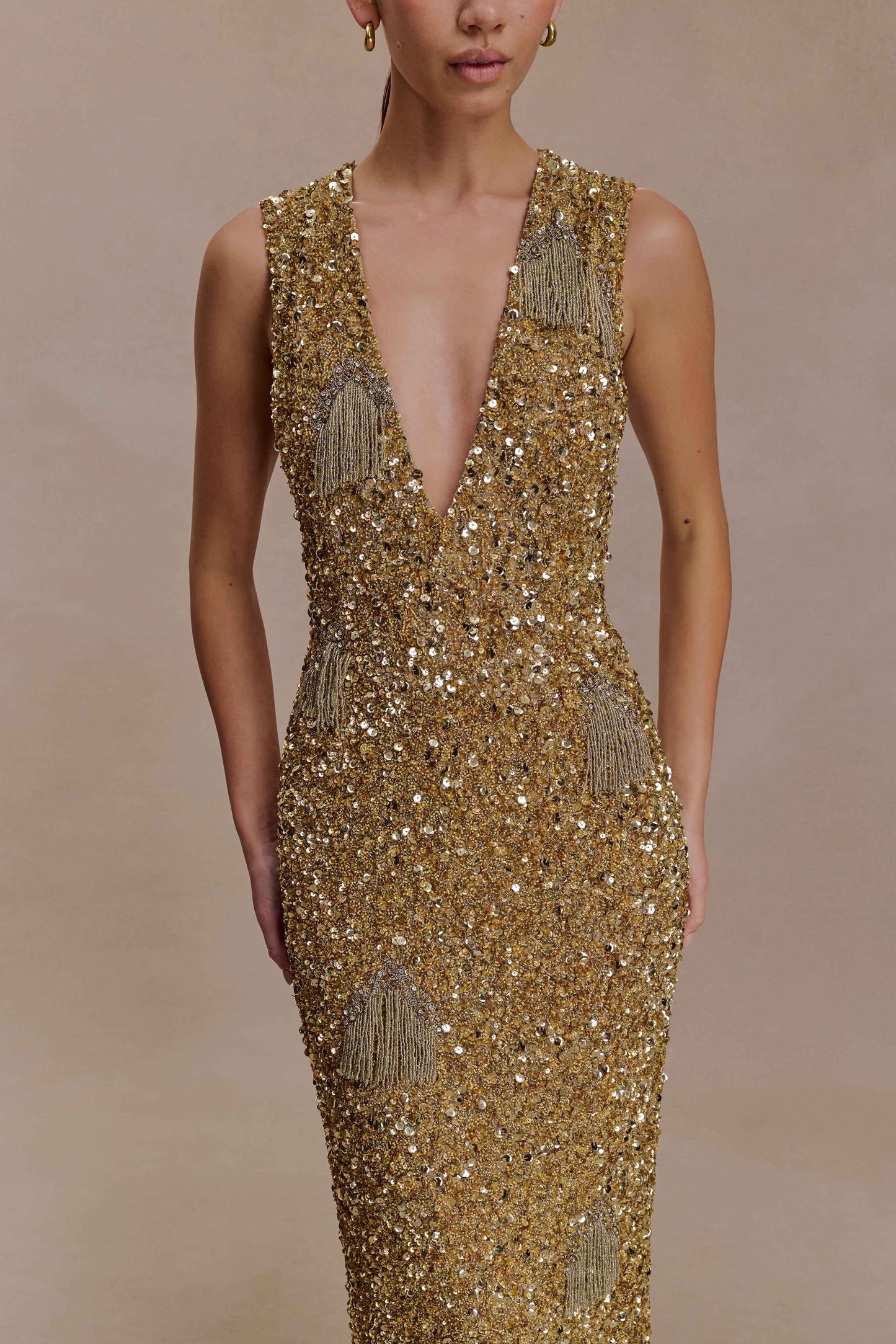 Astor Hand Embellished Maxi Dress - Gold