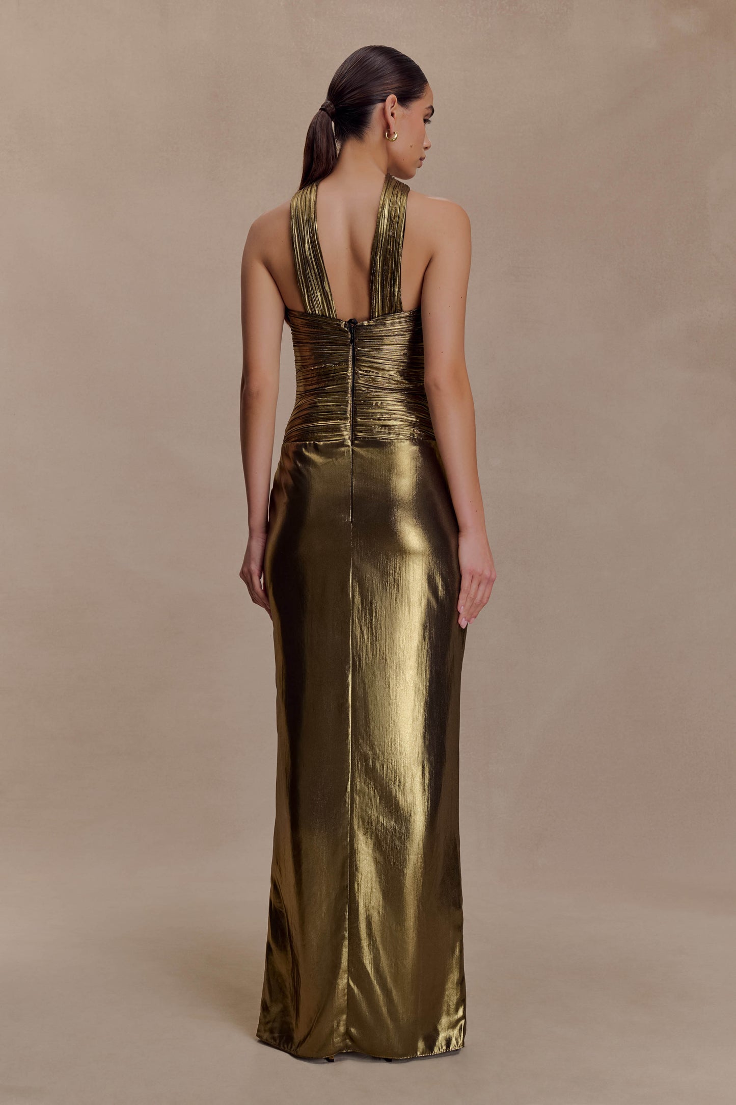 Clemence Plisse Maxi Dress - Gold