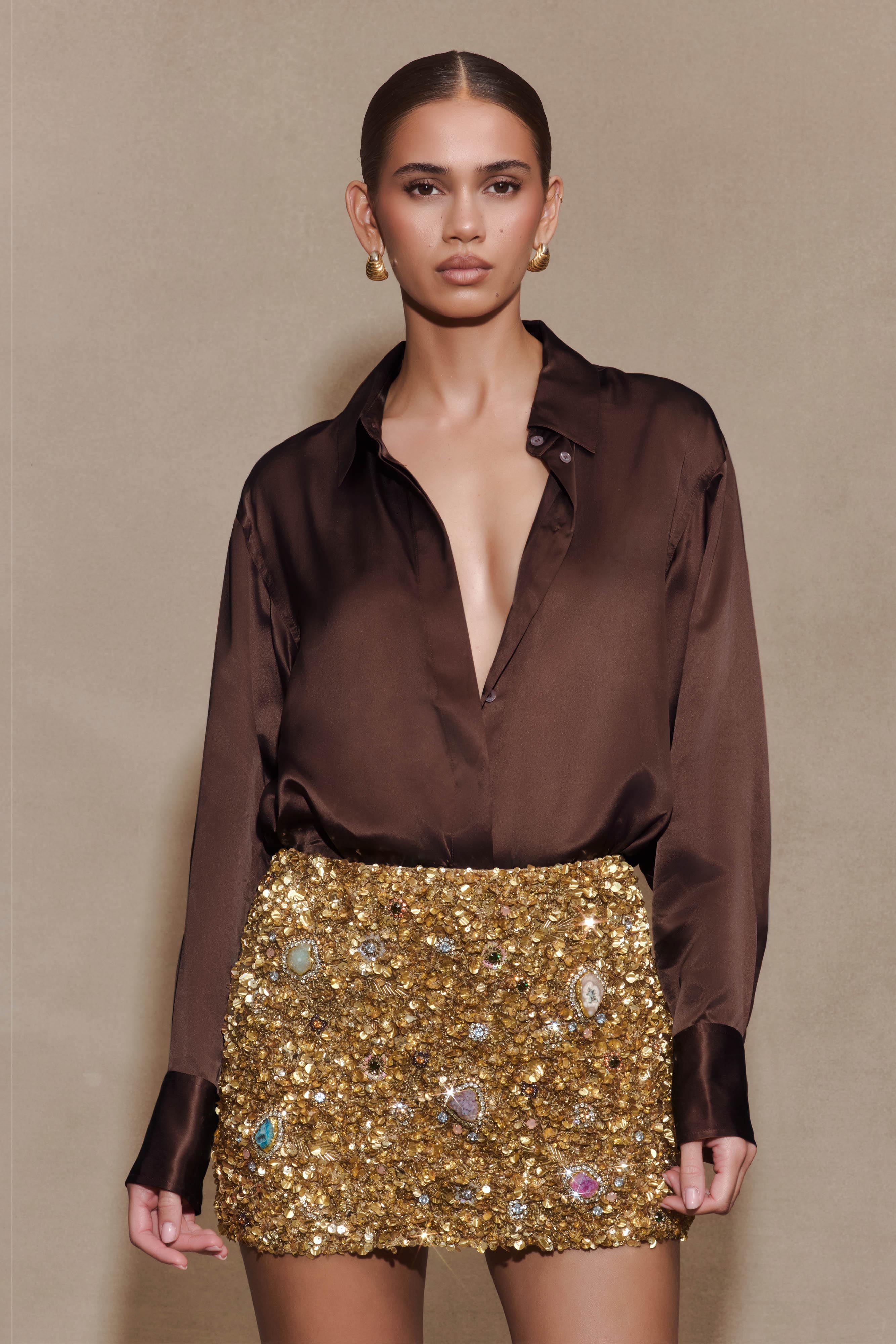 Porter Hand Beaded Mini Skirt Gold MESHKI - Main Image