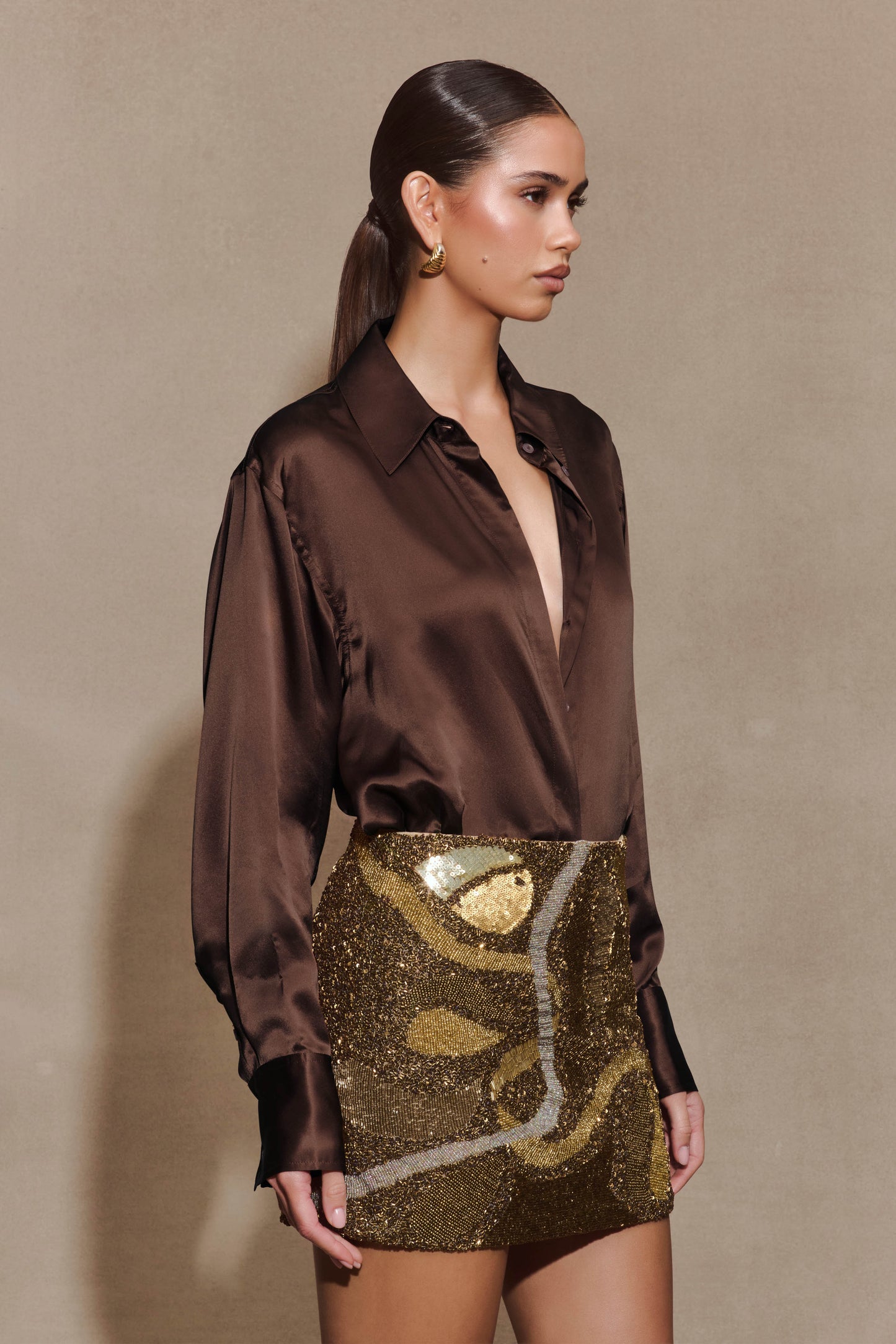 Asher Hand Beaded Abstract Mini Skirt - Gold