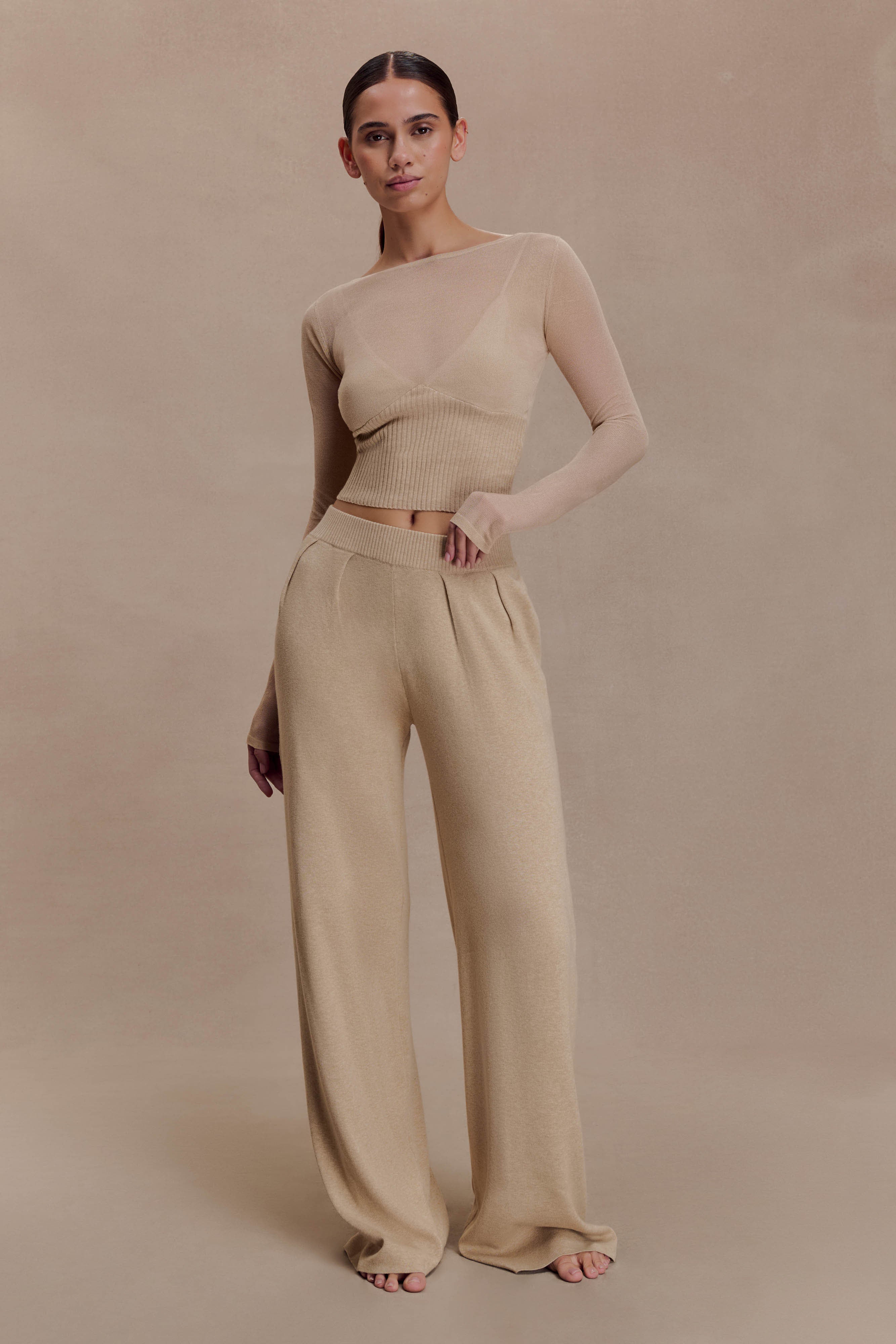 seed and soil Calm knit pants ベージュ F Frannie Gathered Silk Blend Knit Pants - Sand | MESHKI