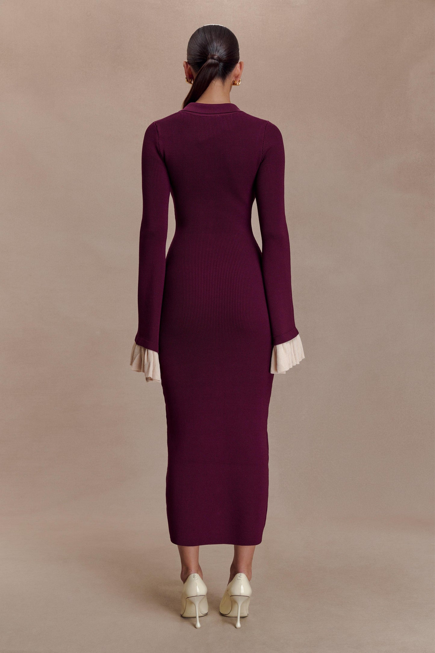 Amirose Ruffle Knit Midi Dress - Plum