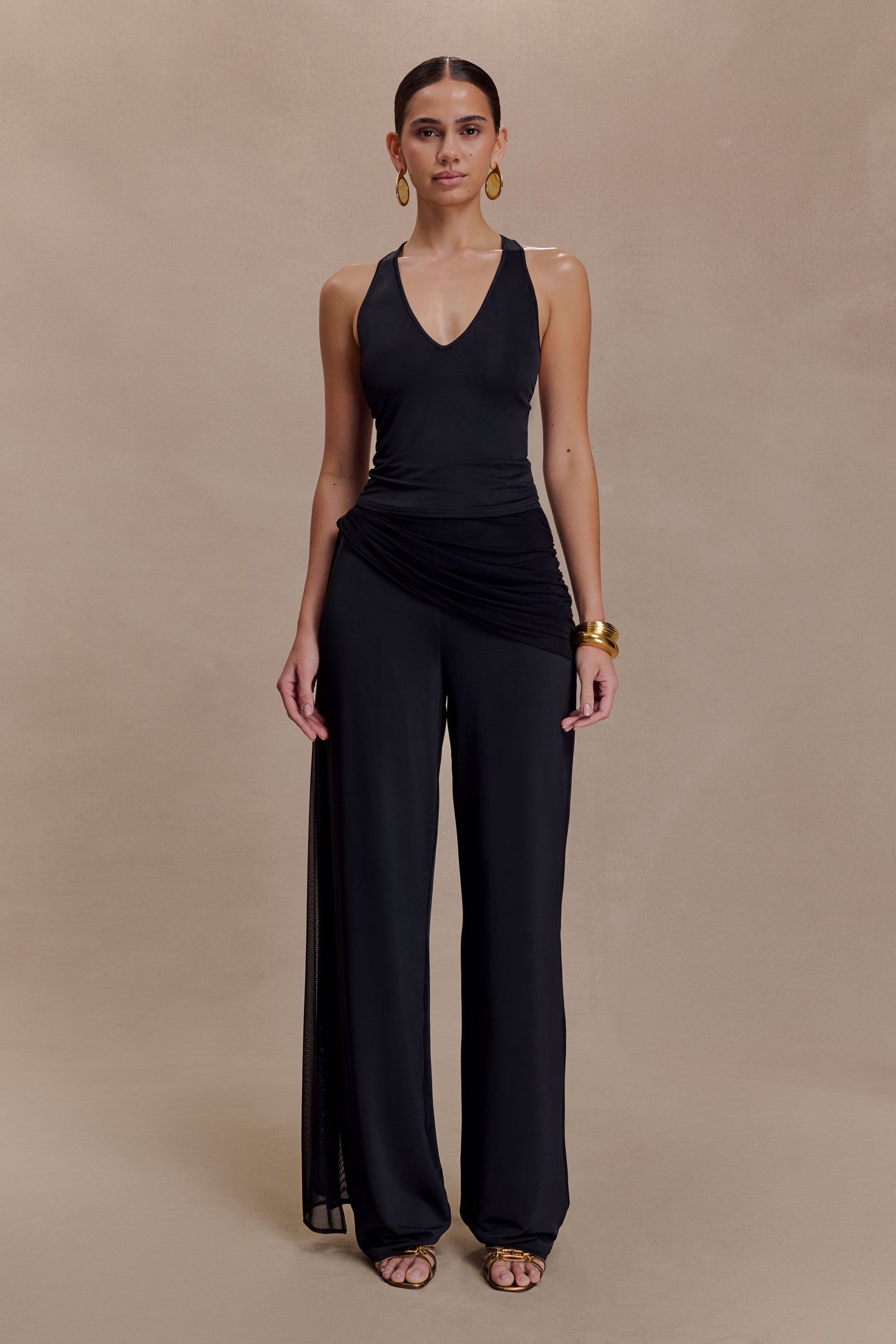 Aspyn Slinky Gathered Wide Leg Pants - Black