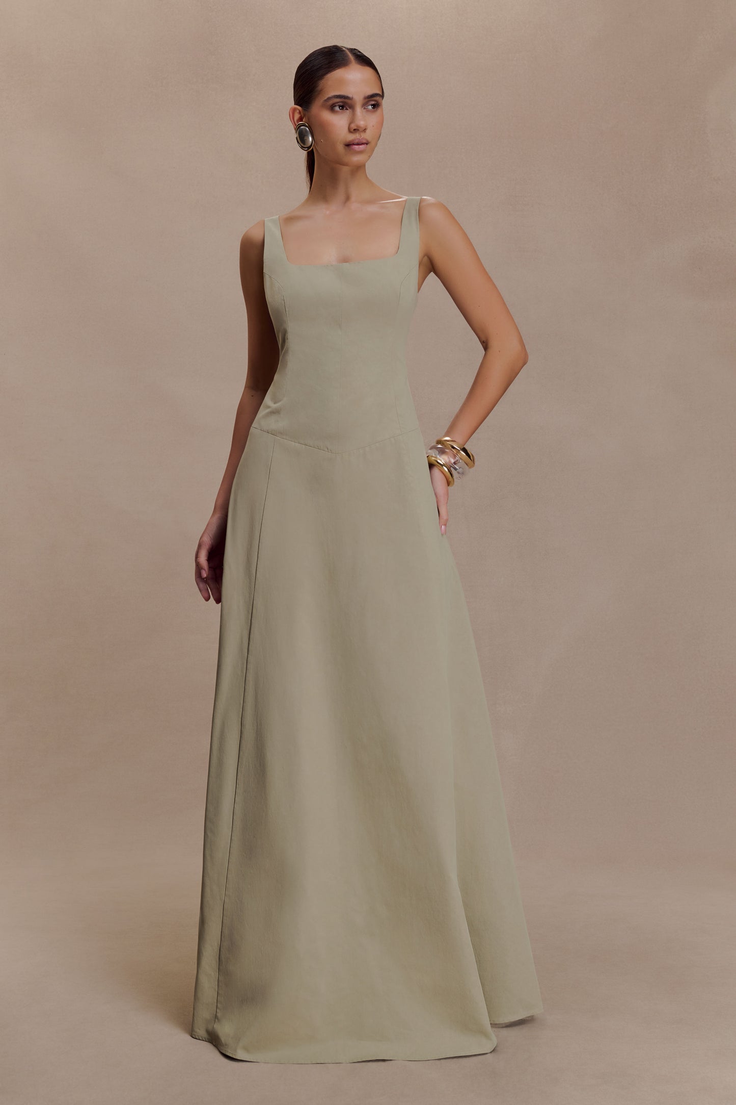 Salma Drop Waist Cotton Maxi Dress - Sage