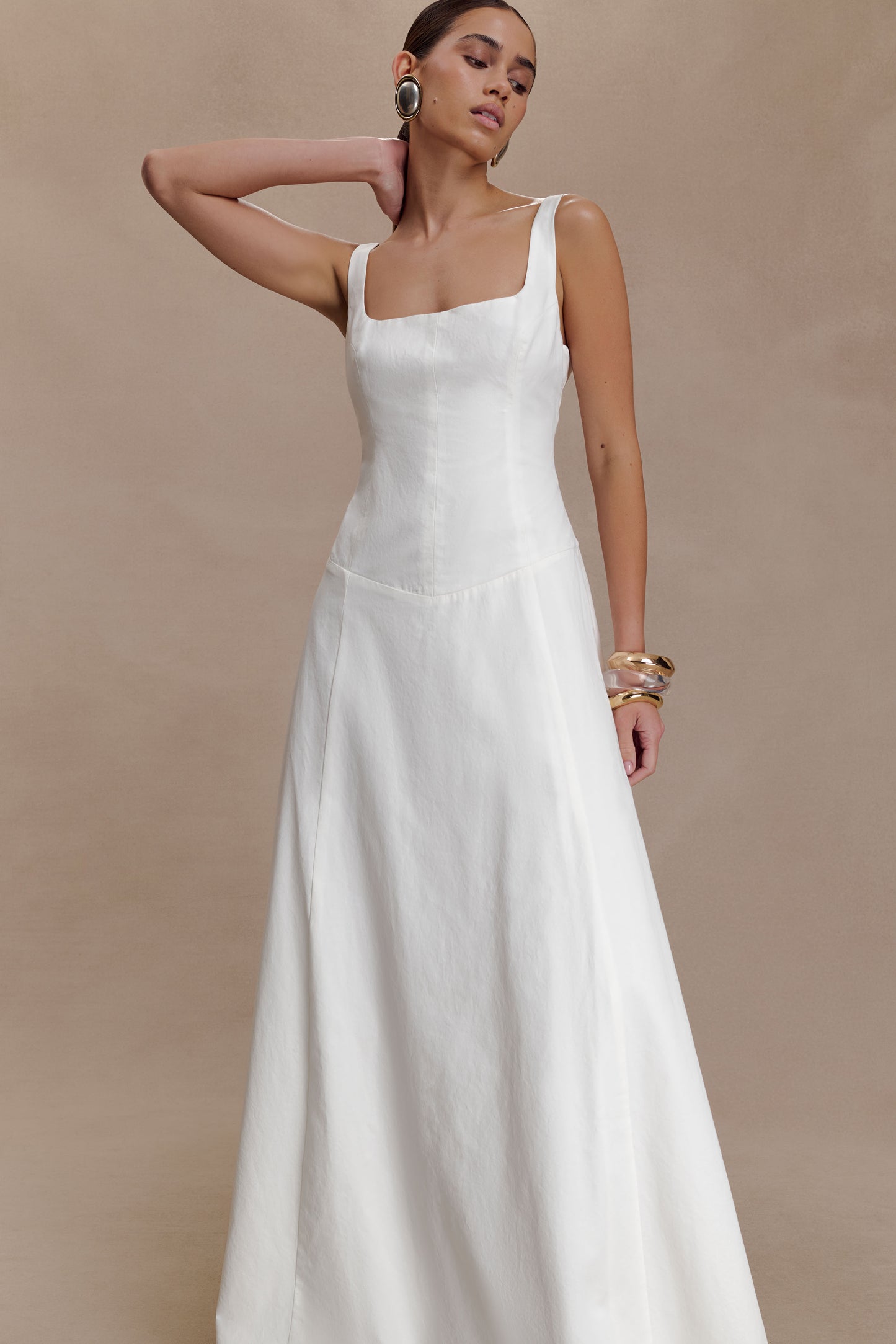 Salma Drop Waist Cotton Maxi Dress - White