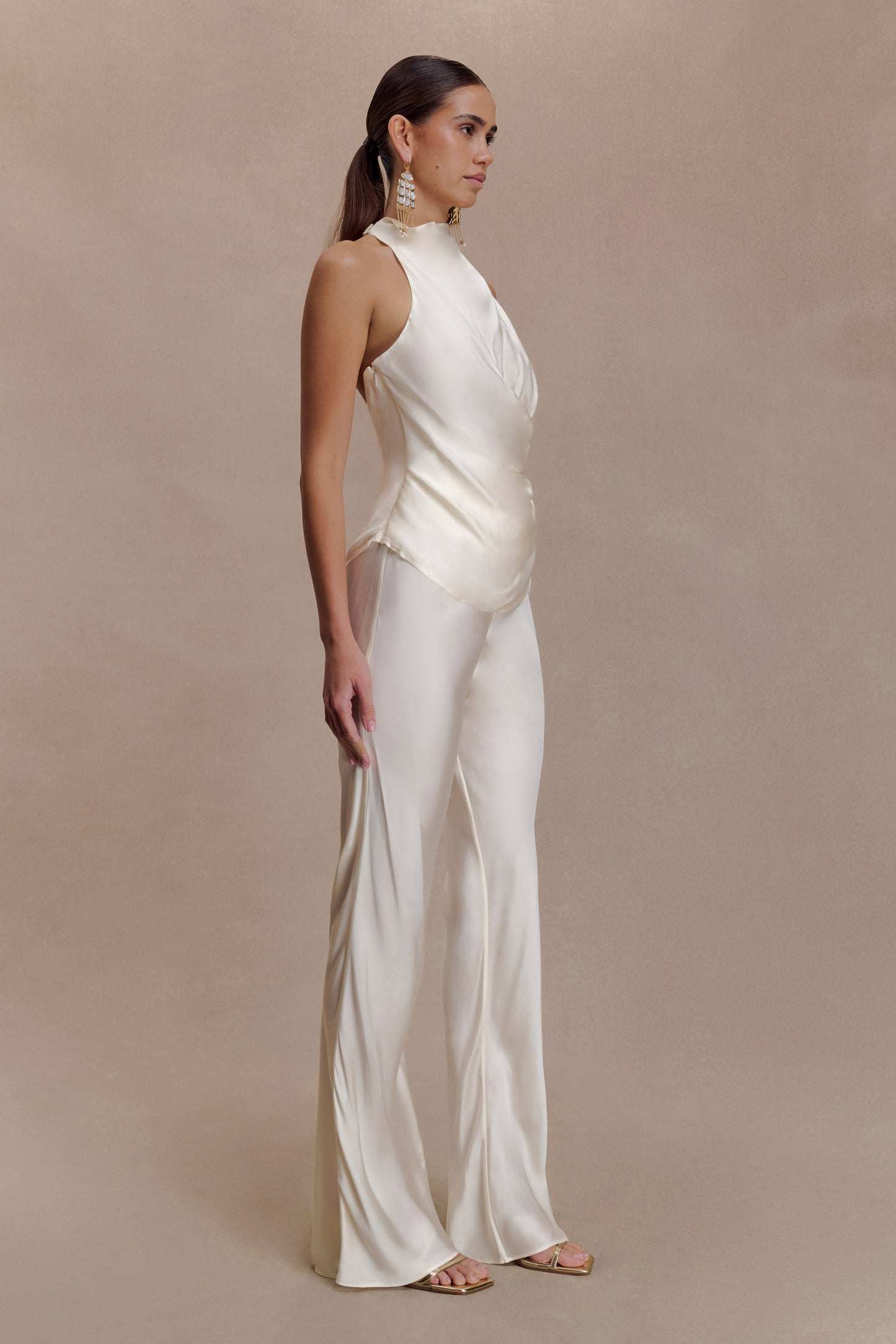 Bianca Satin Halter Top - Ivory