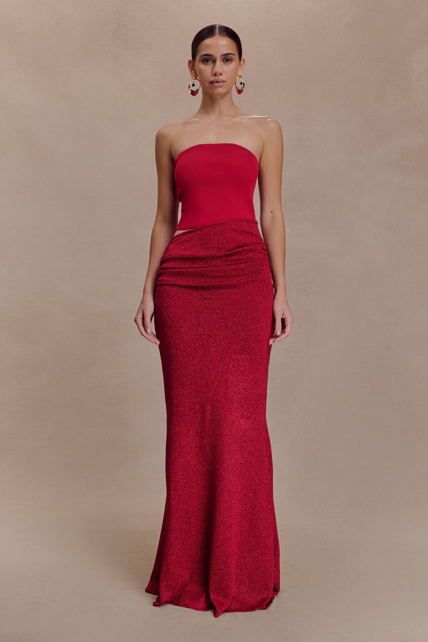 Jasiel Strapless Knit Maxi Dress - Red