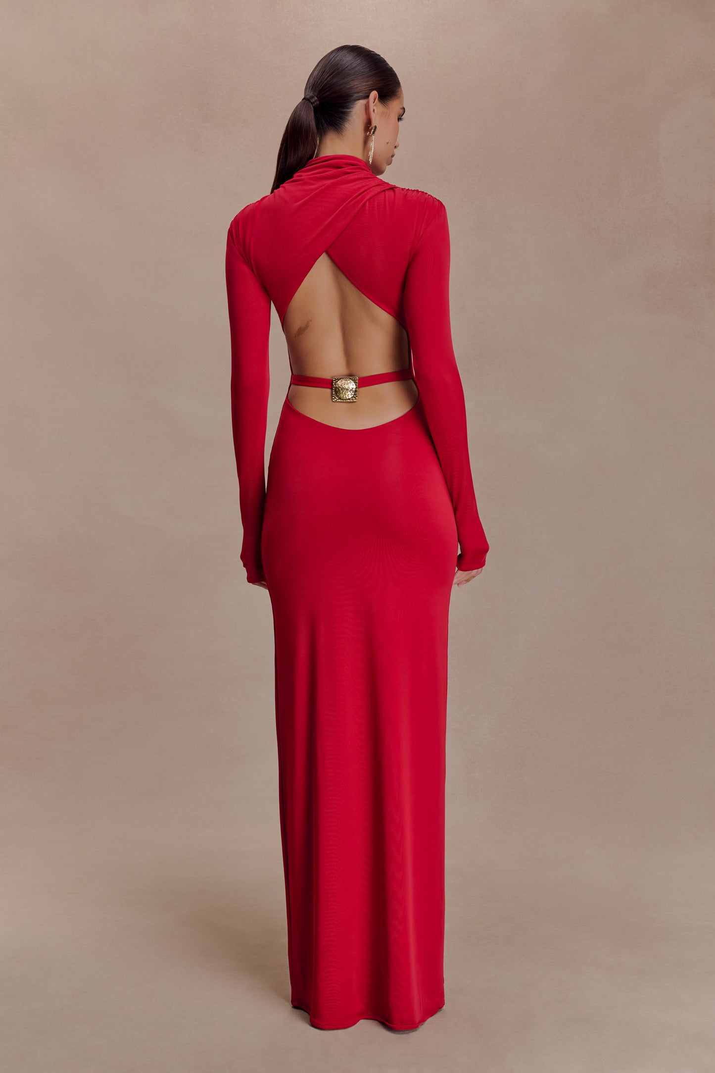 Kiyah Slinky Cut Out Maxi Dress - Red