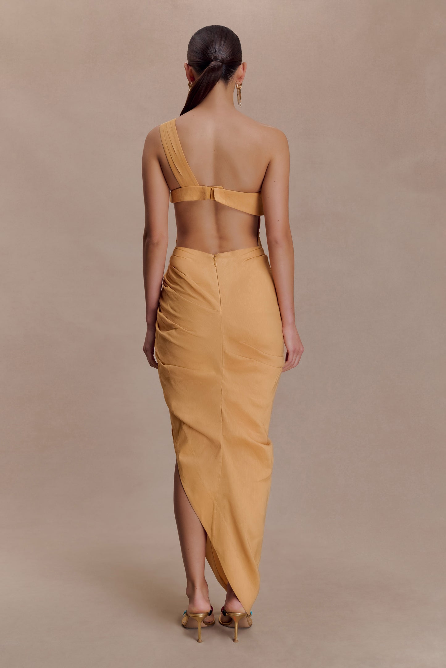 Birgit Linen Midi Dress With Hardware - Deep Peach