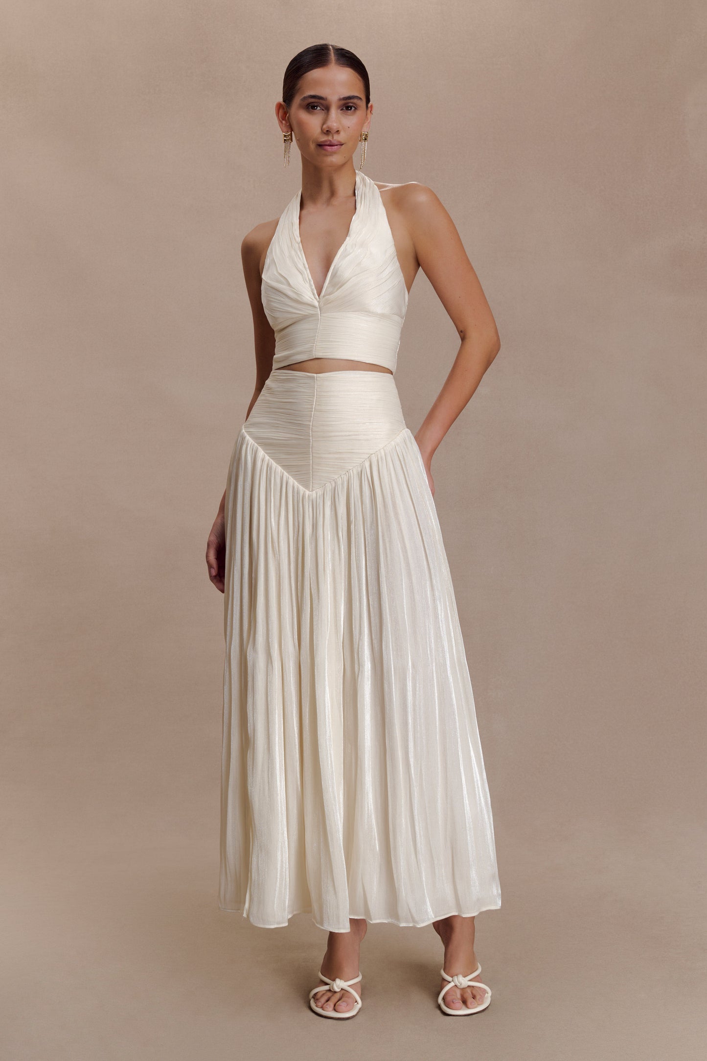 Makena Gathered V Neck Top - Opal White