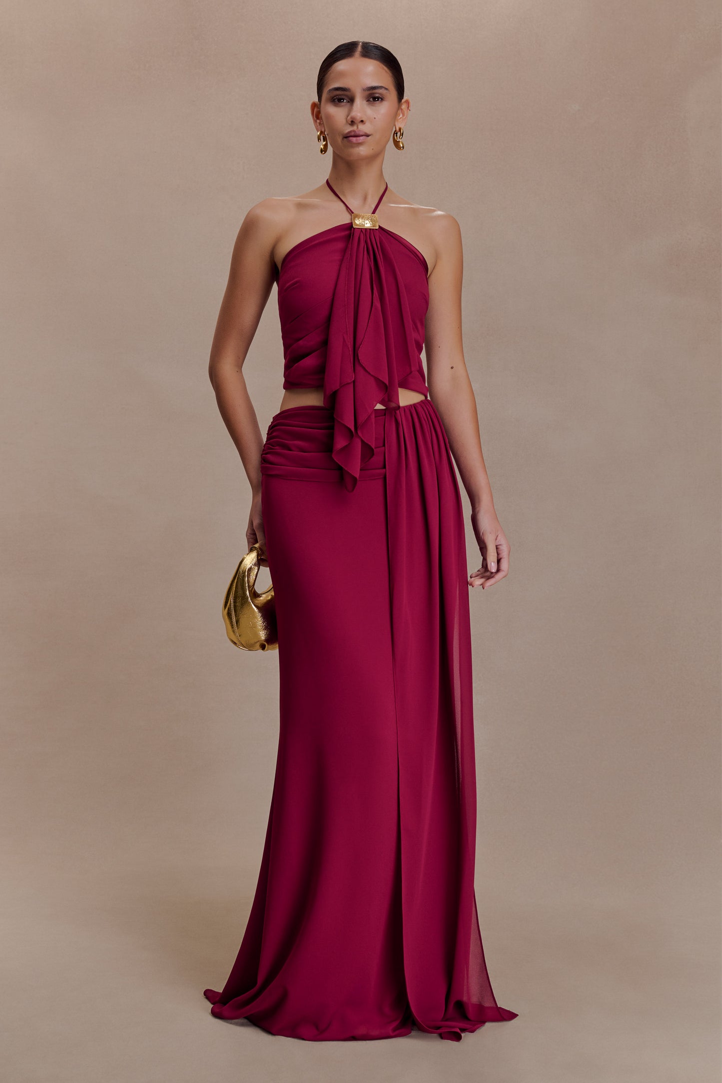 Celina Chiffon Overlay Maxi Skirt - Cherry Red