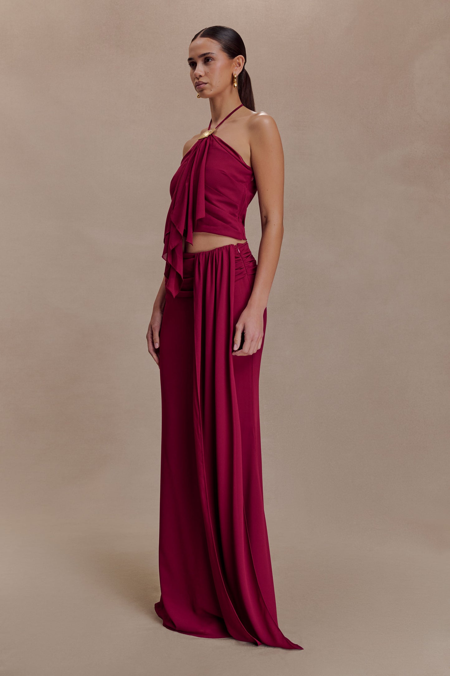 Celina Chiffon Overlay Maxi Skirt - Cherry Red