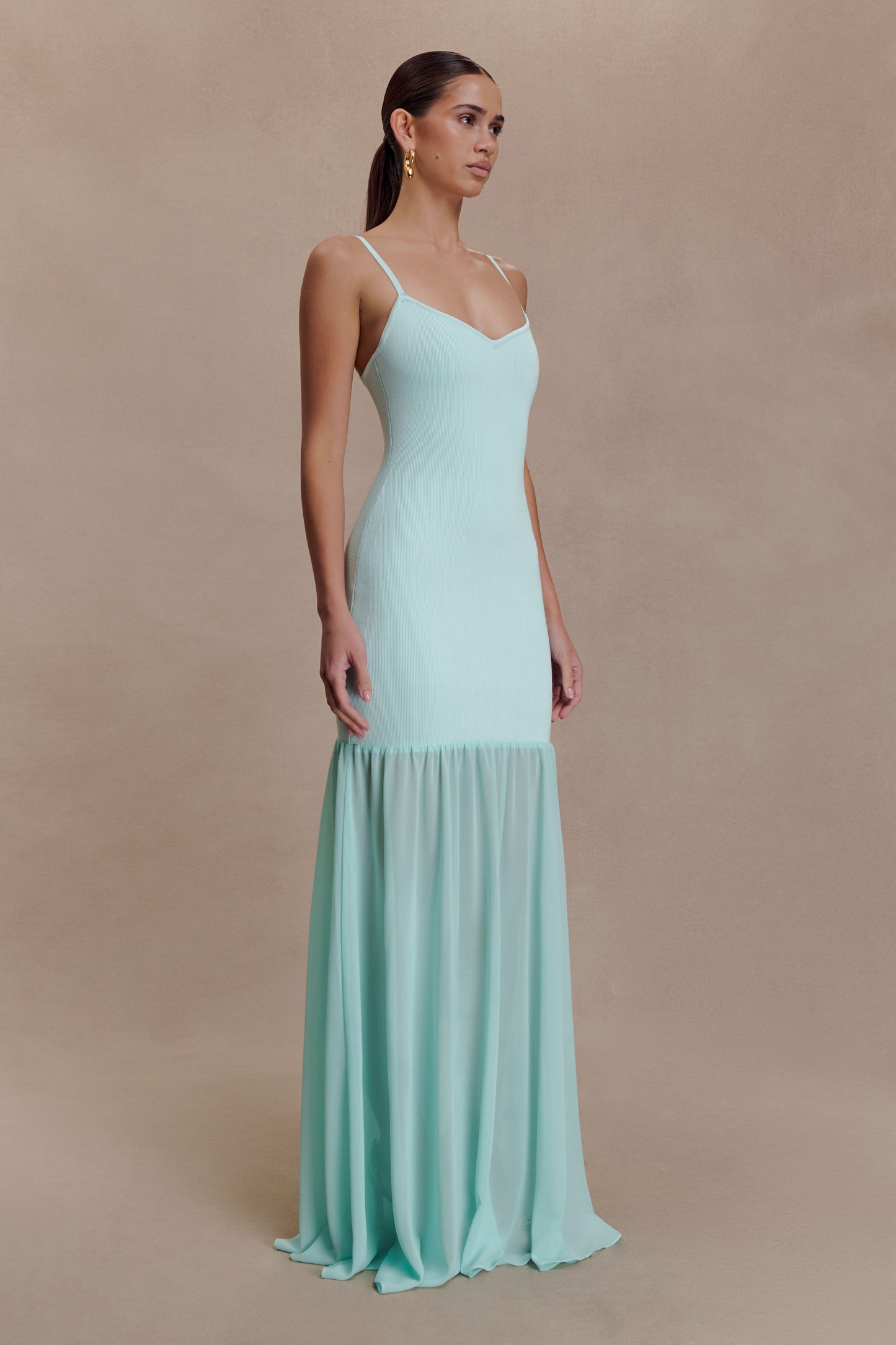 Deanne Bandage And Chiffon Knit Maxi Dress - Blue