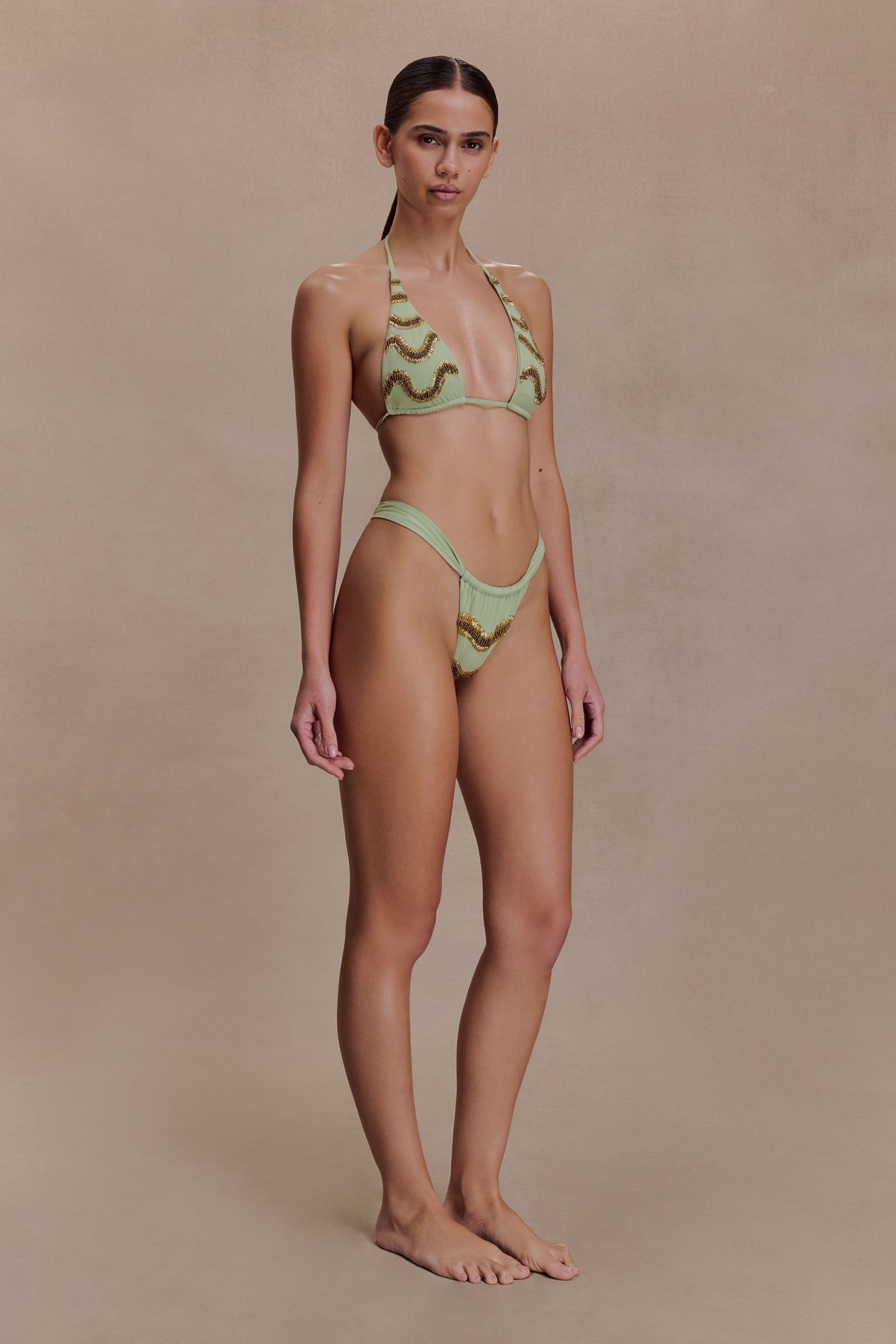 Robyn Beaded Triangle Bikini Top - Sage