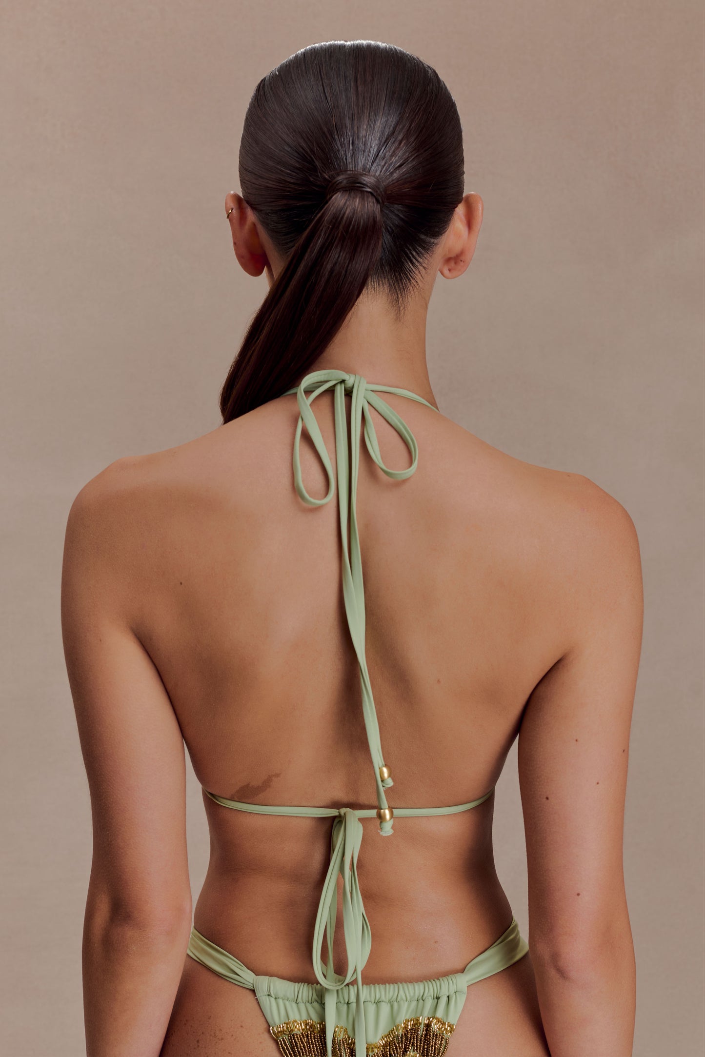 Robyn Beaded Triangle Bikini Top - Sage