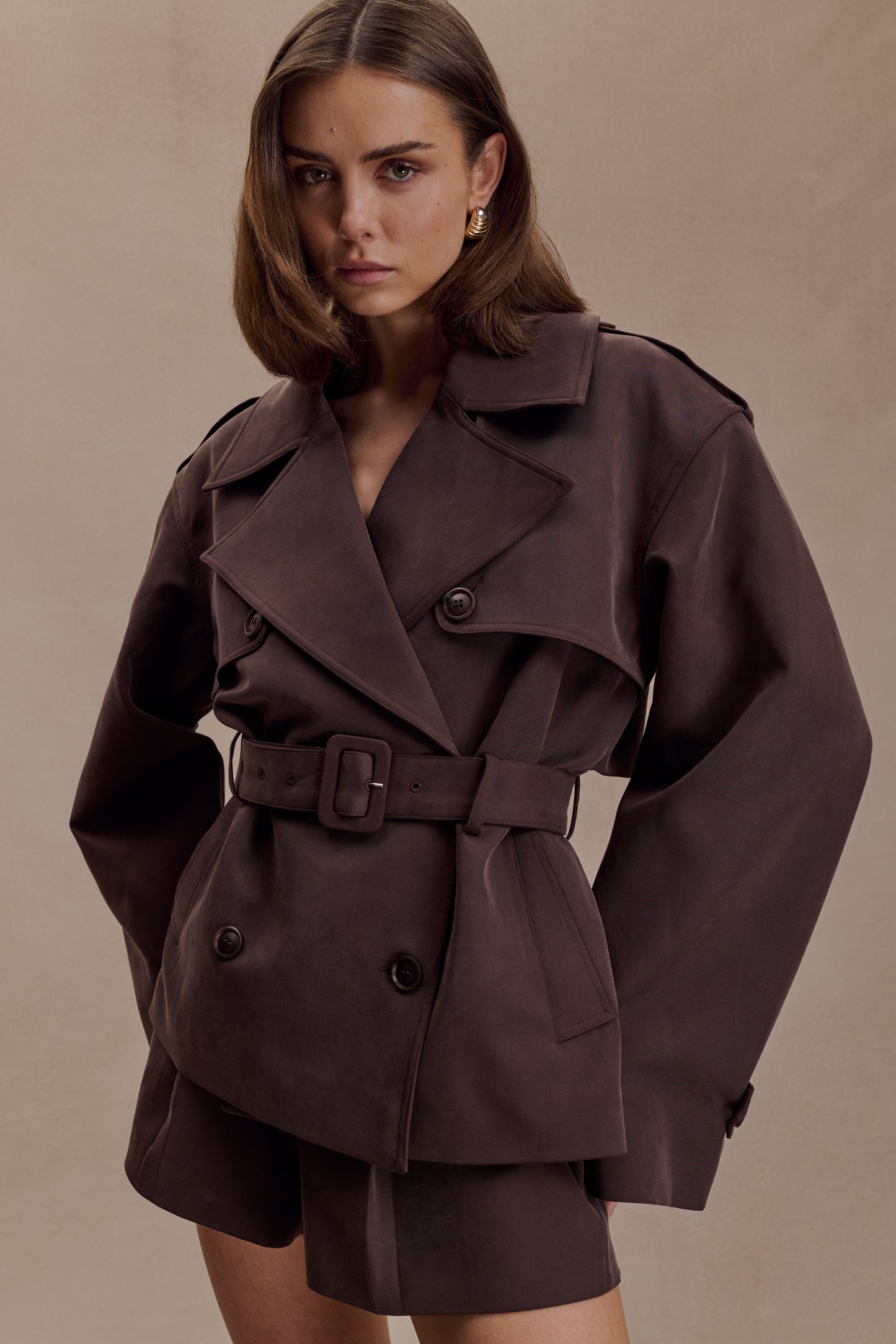 Alden Short Trench Jacket - Chocolate