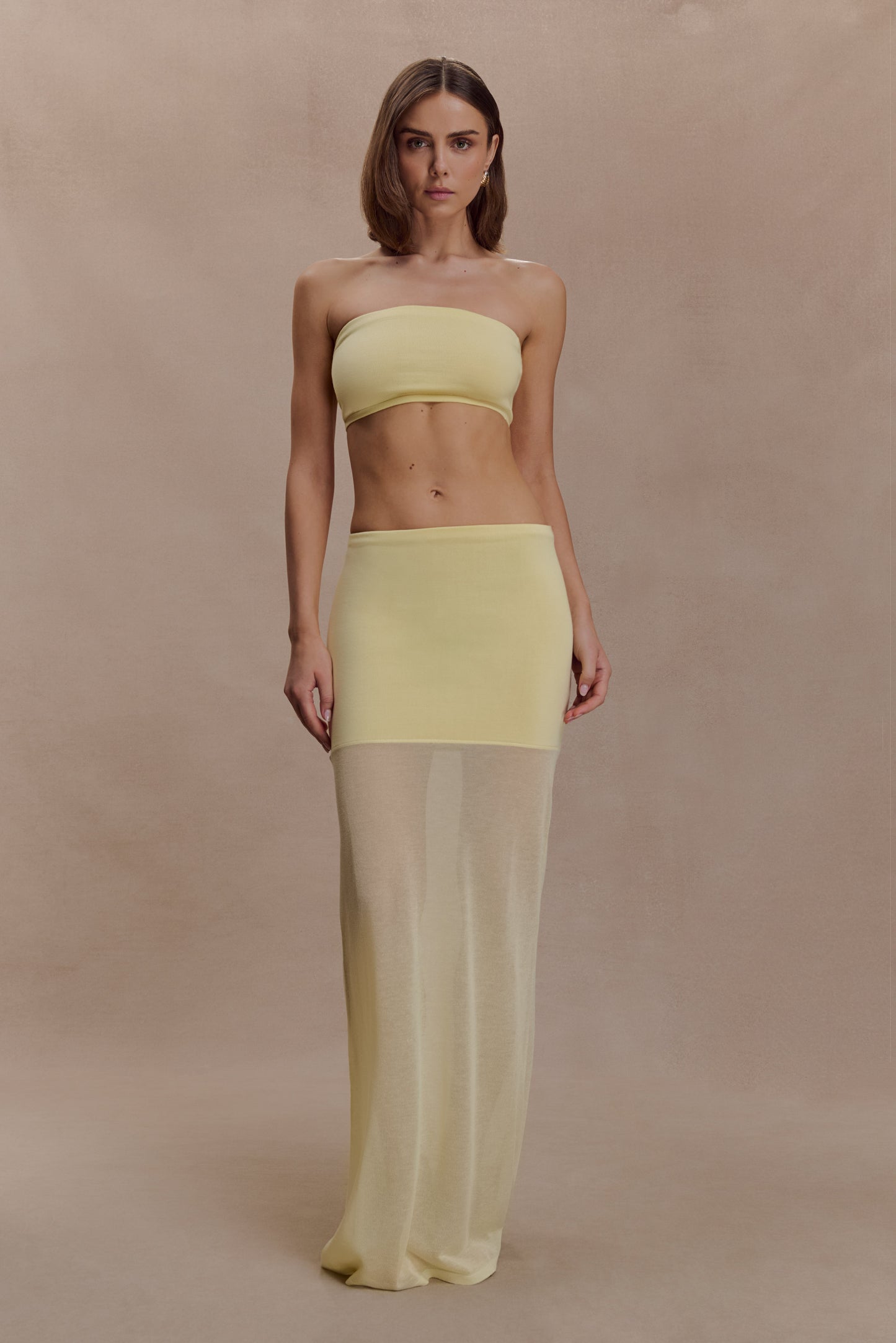 Tanyel Sheer And Bandage Knit Maxi Skirt - Lemon