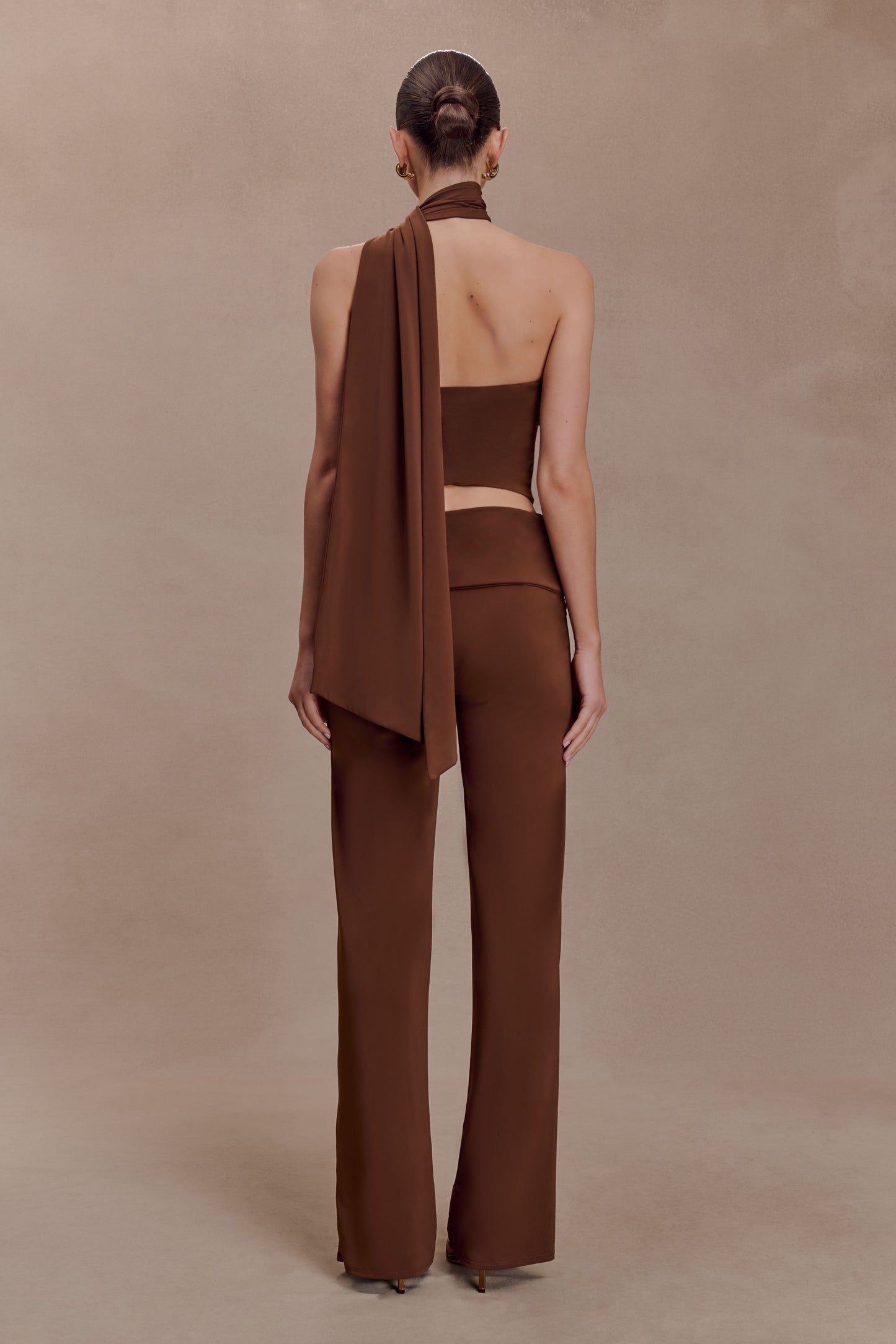 Lydia Slinky Asymmetrical Halter Top - Chocolate