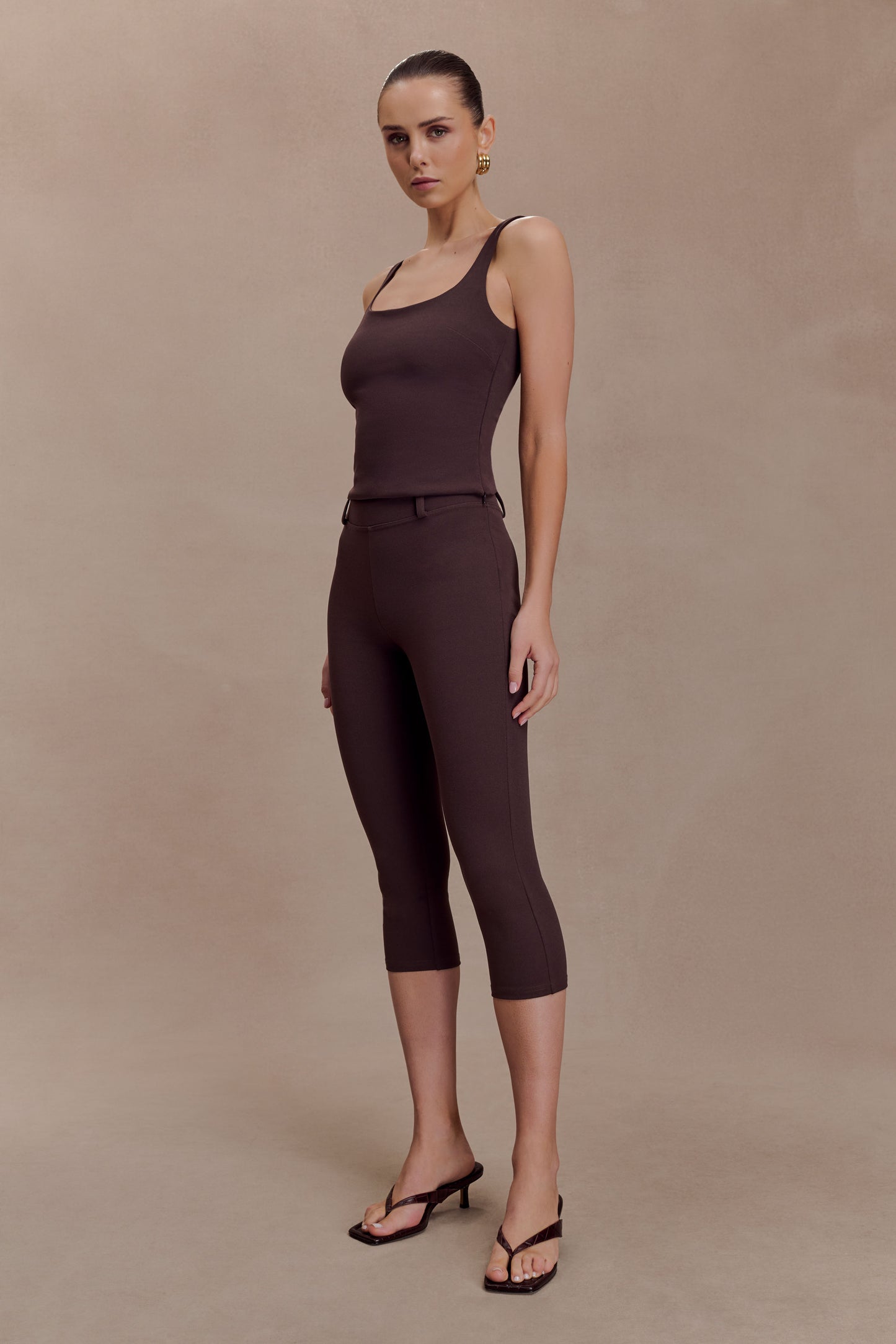 Blanca Stretch Crepe Capri Pants - Chocolate