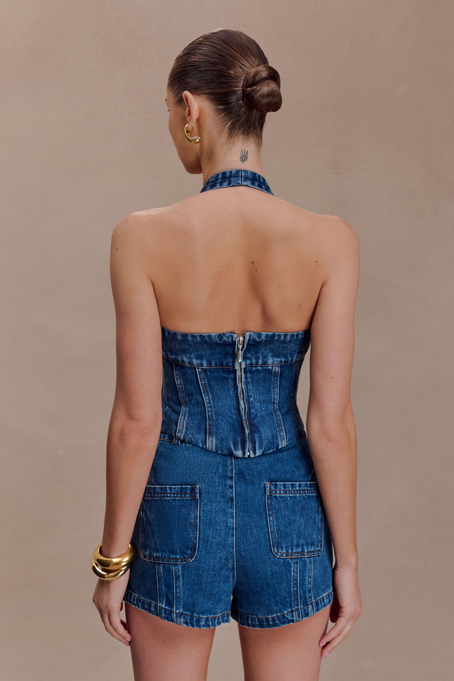 Meadow Denim Corset Halter Top - Dark Blue