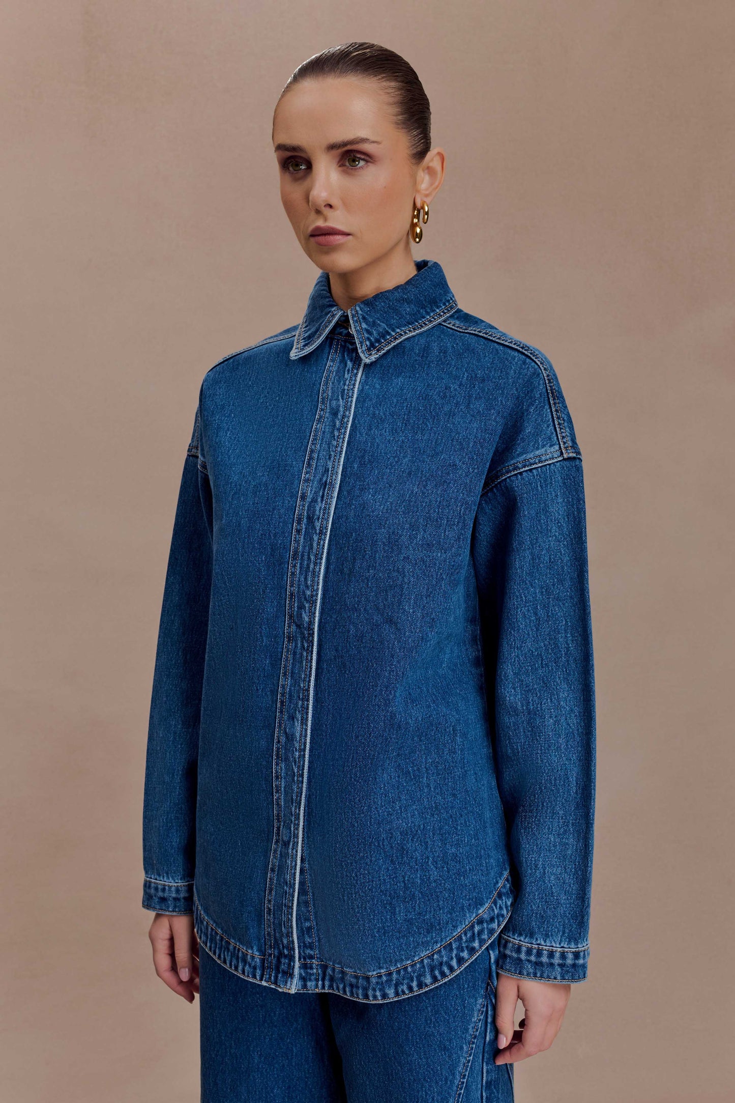 Lioda Oversized Denim Shirt - Dark Blue
