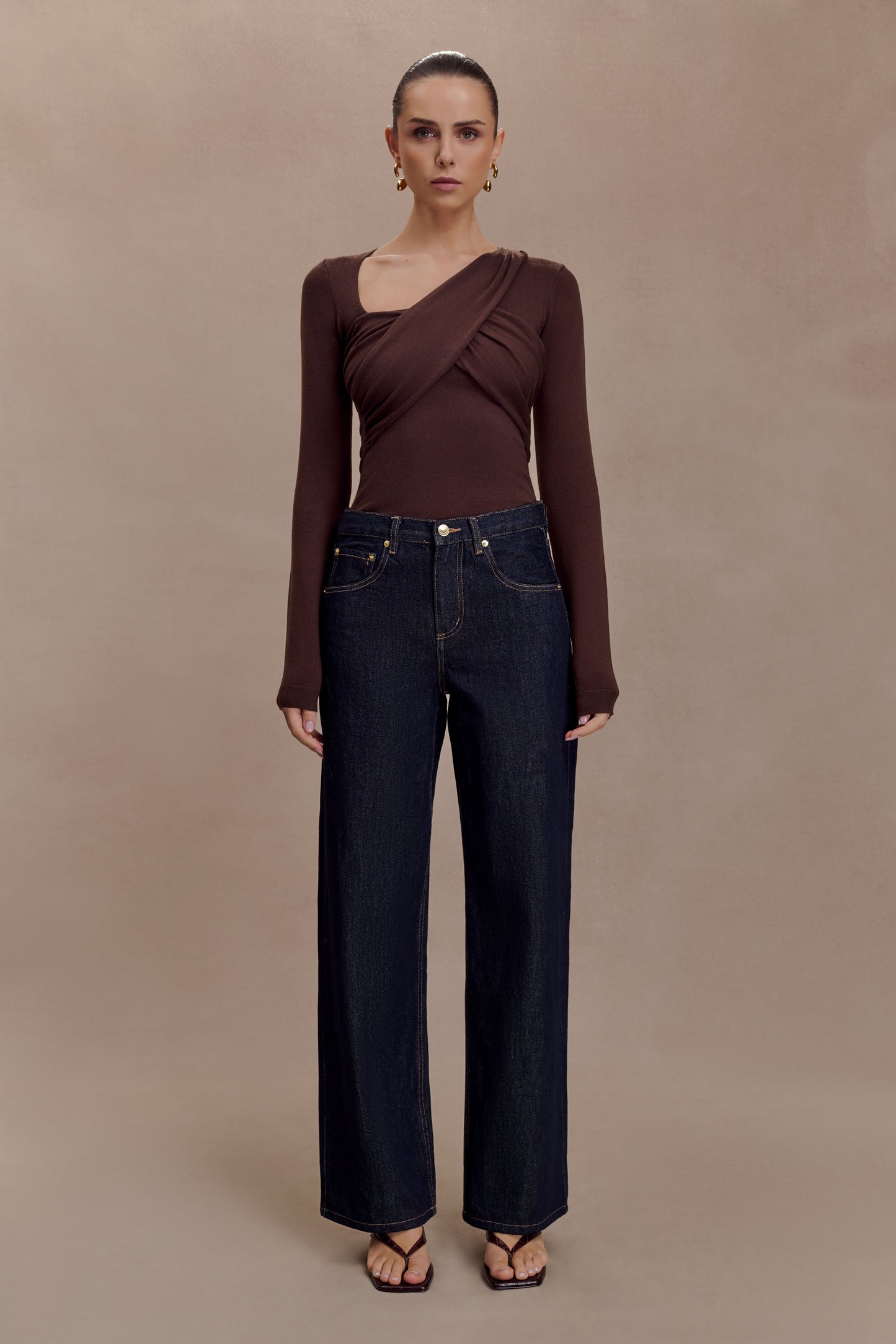 Kaylen Knit Long Sleeve Top - Dark Chocolate