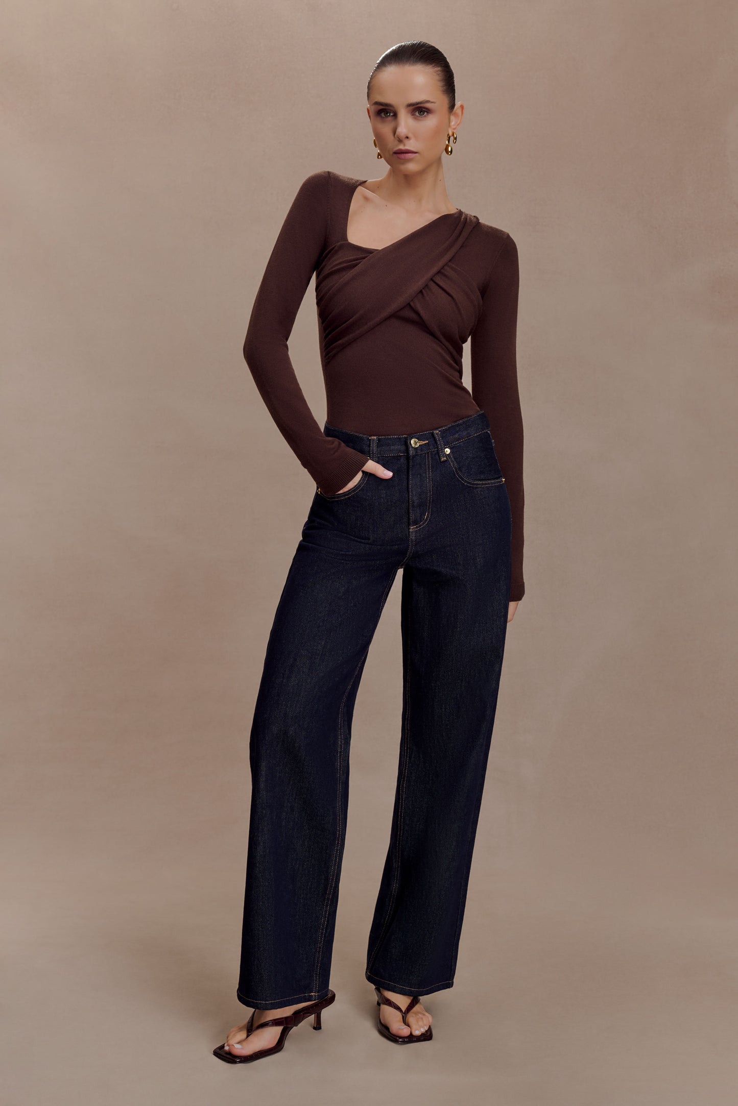 Kaylen Knit Long Sleeve Top - Dark Chocolate