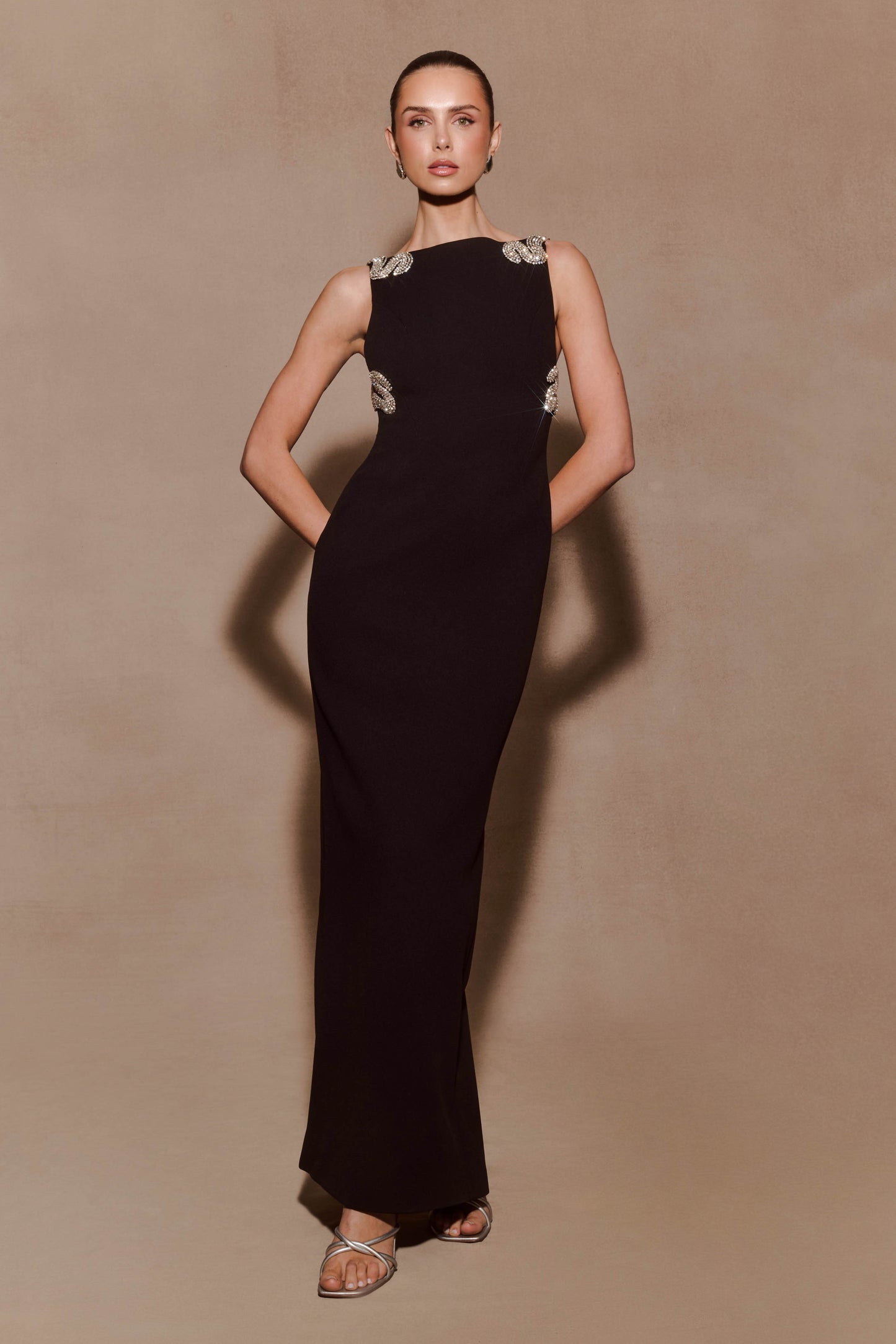 Lorde Embellished Crepe Maxi Dress - Black