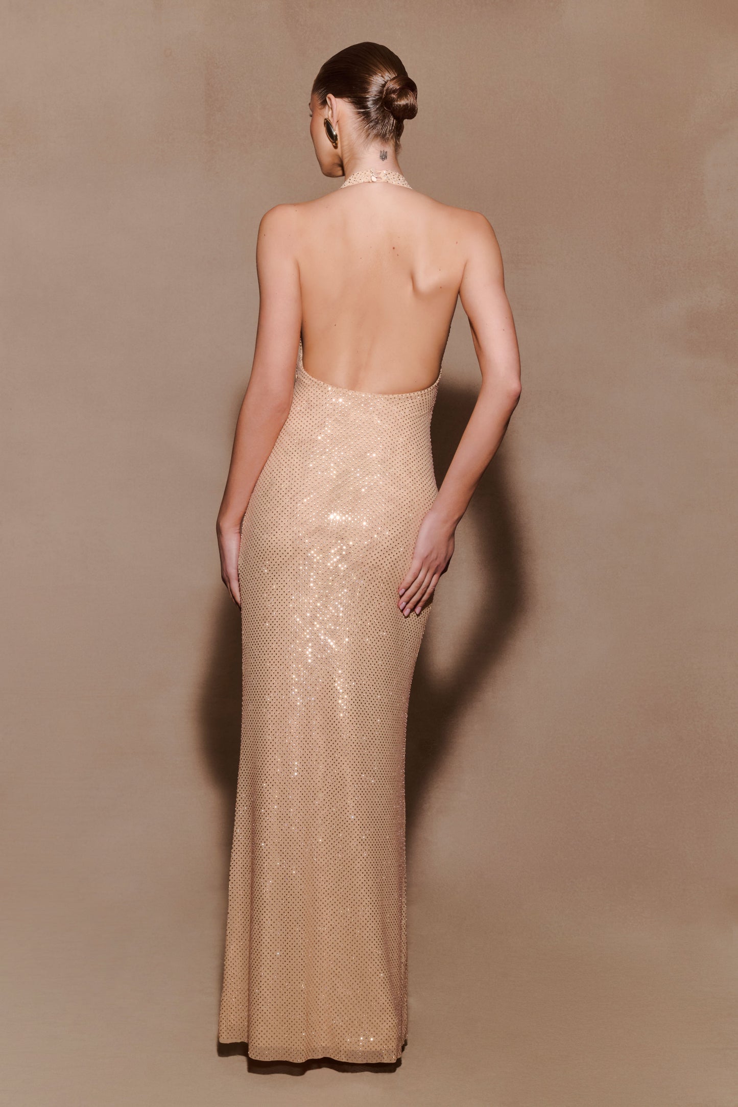 Harriet Halter Neck Diamante Maxi Dress - Sandy Gold