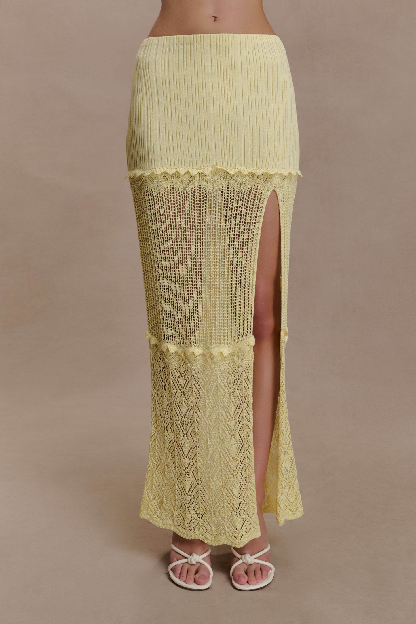 Coleene Pointelle Knit Maxi Skirt - Lemon