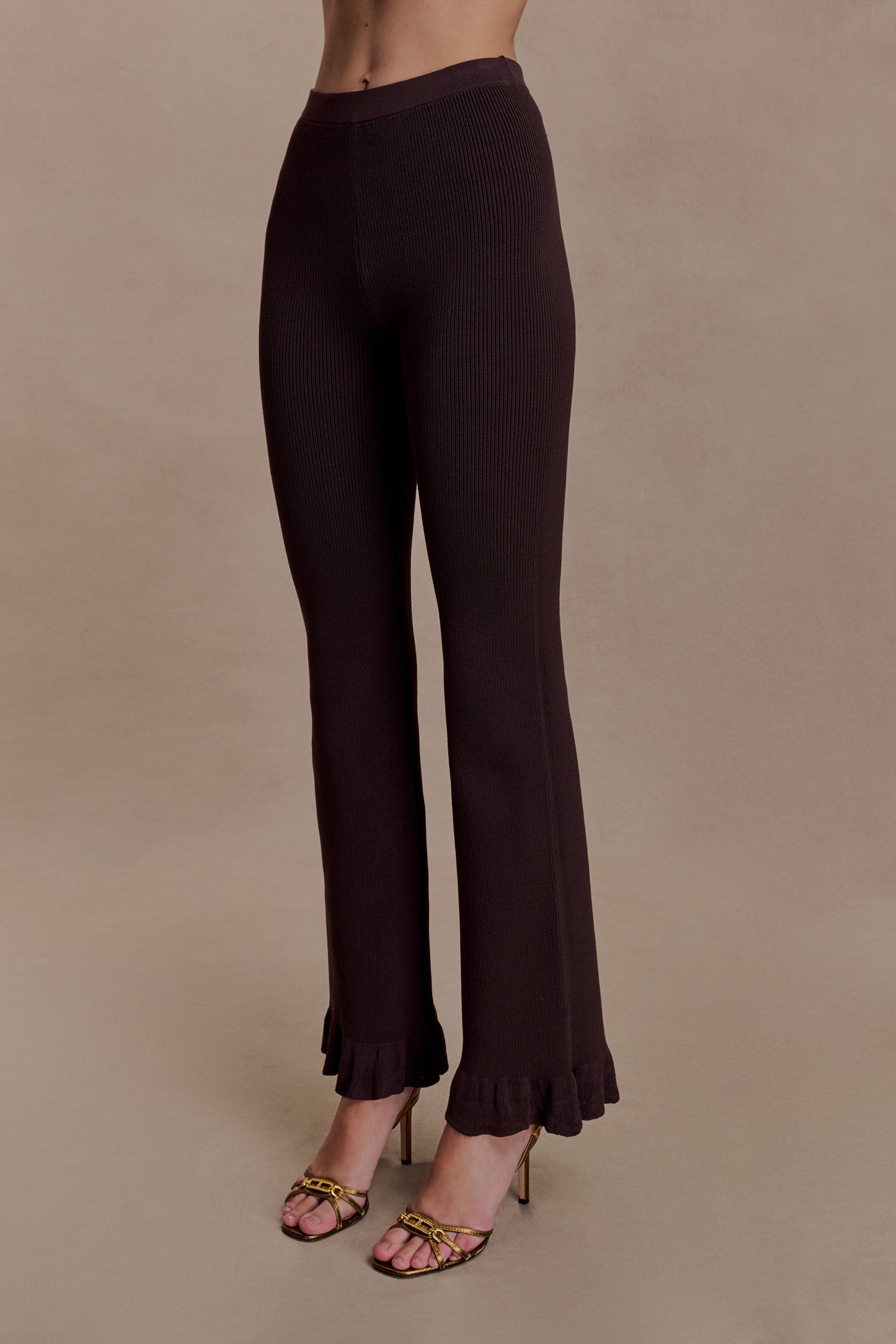 Suzie Ribbed Flared Pants - Chocolate